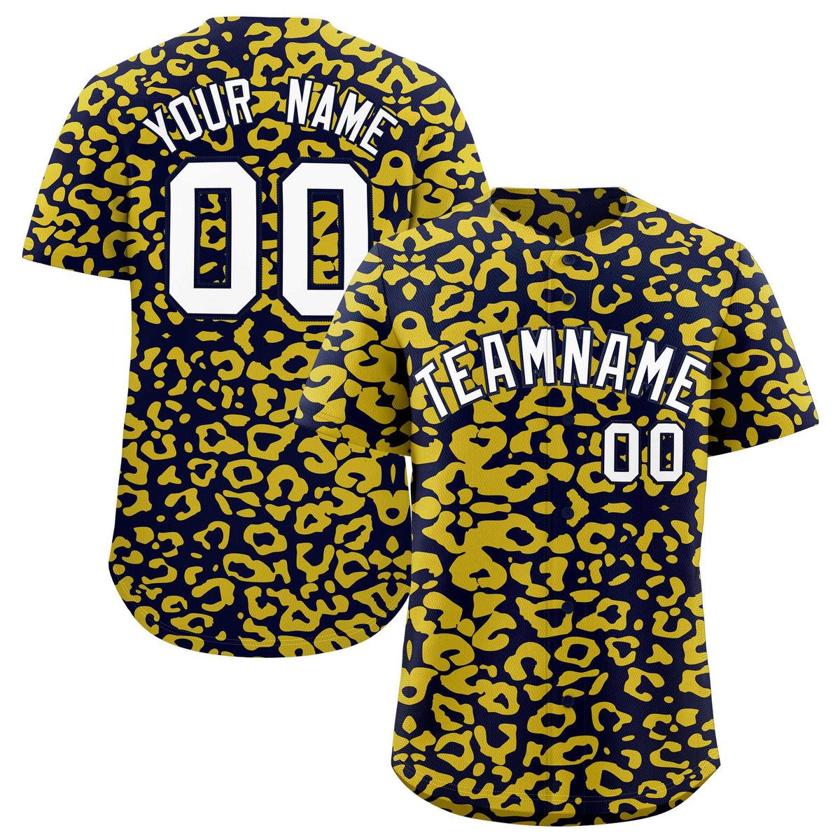 Custom Navy Gold Leopard Print Pattern Authentic Baseball Jersey