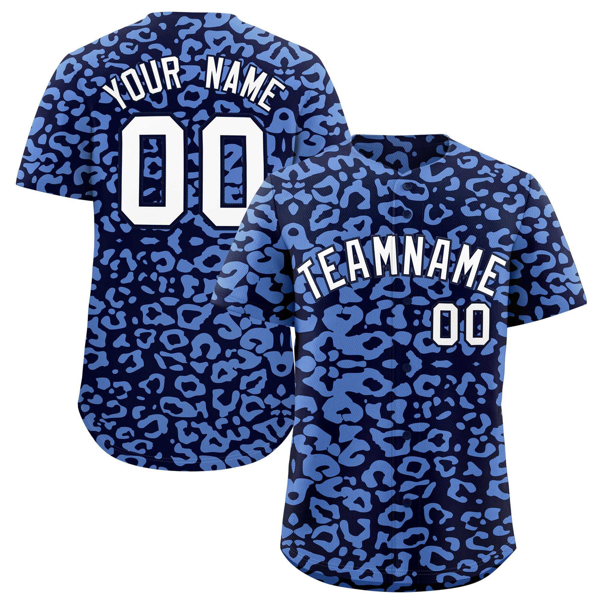 Custom Navy Light Blue Leopard Print Pattern Authentic Baseball Jersey