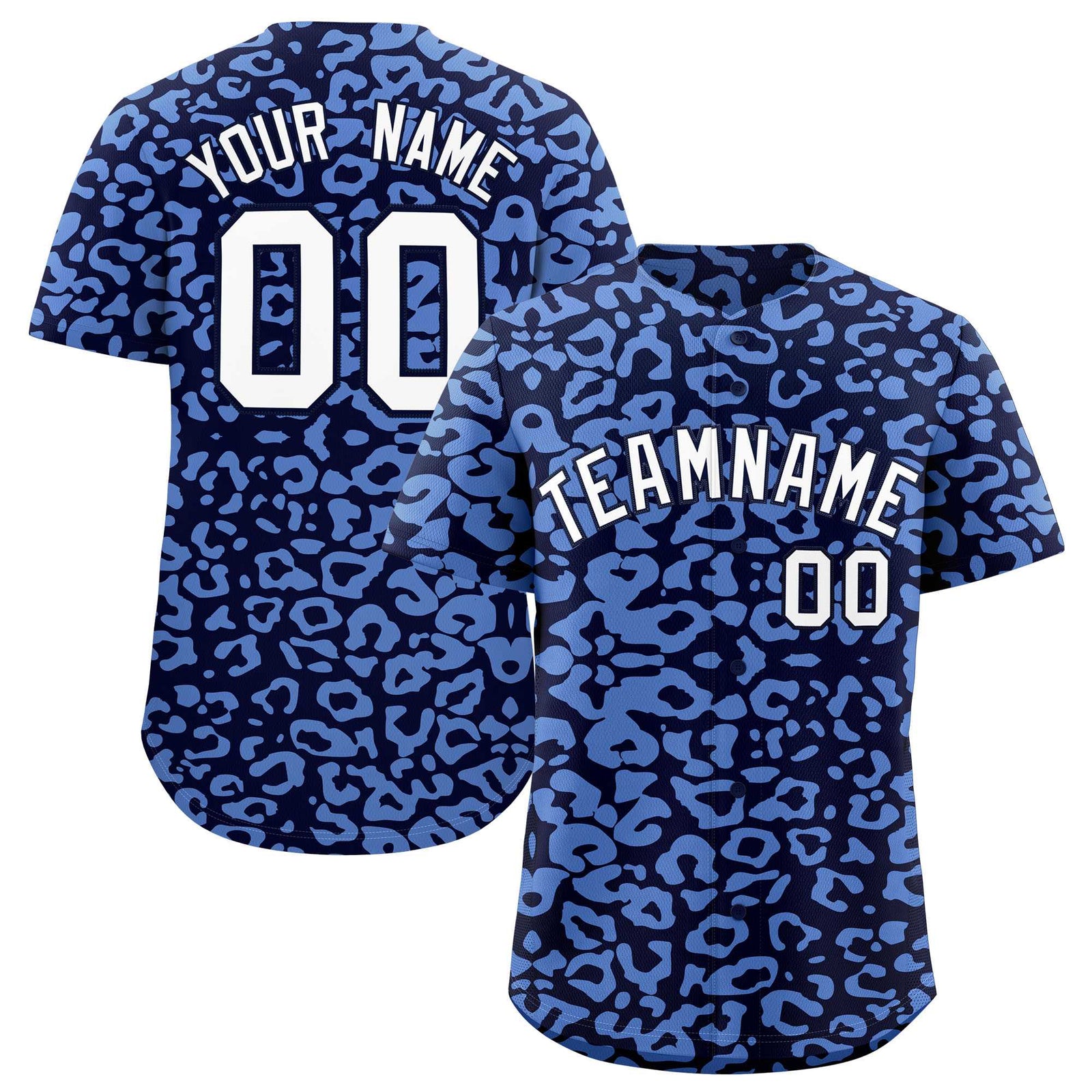 Custom Navy Light Blue Leopard Print Pattern Authentic Baseball Jersey