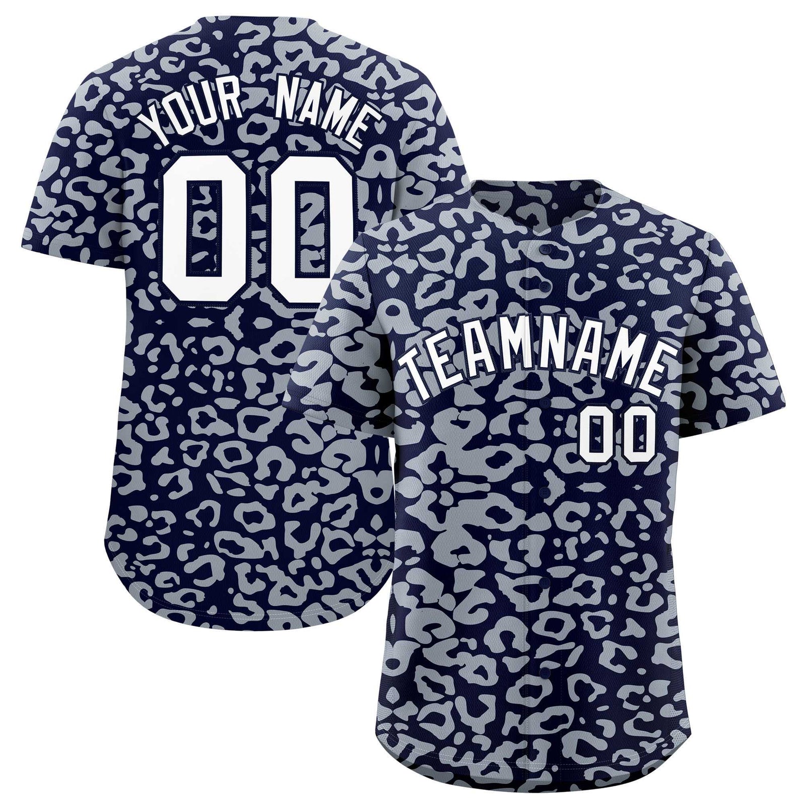 Custom Navy Silver Leopard Print Pattern Authentic Baseball Jersey