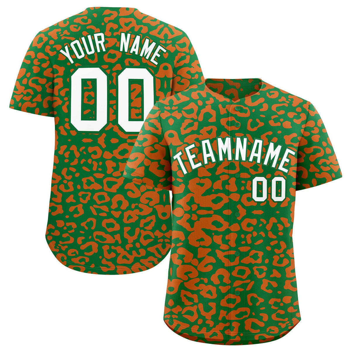 Custom Kelly Green Orange Leopard Print Pattern Authentic Baseball Jersey