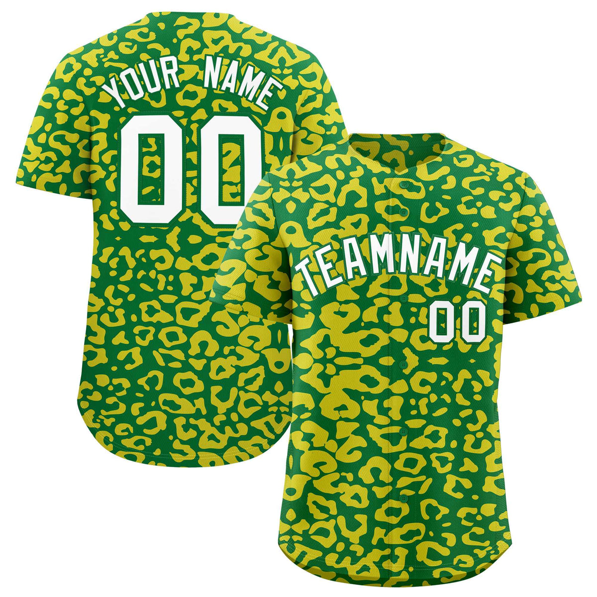 Custom Kelly Green Gold Leopard Print Pattern Authentic Baseball Jersey