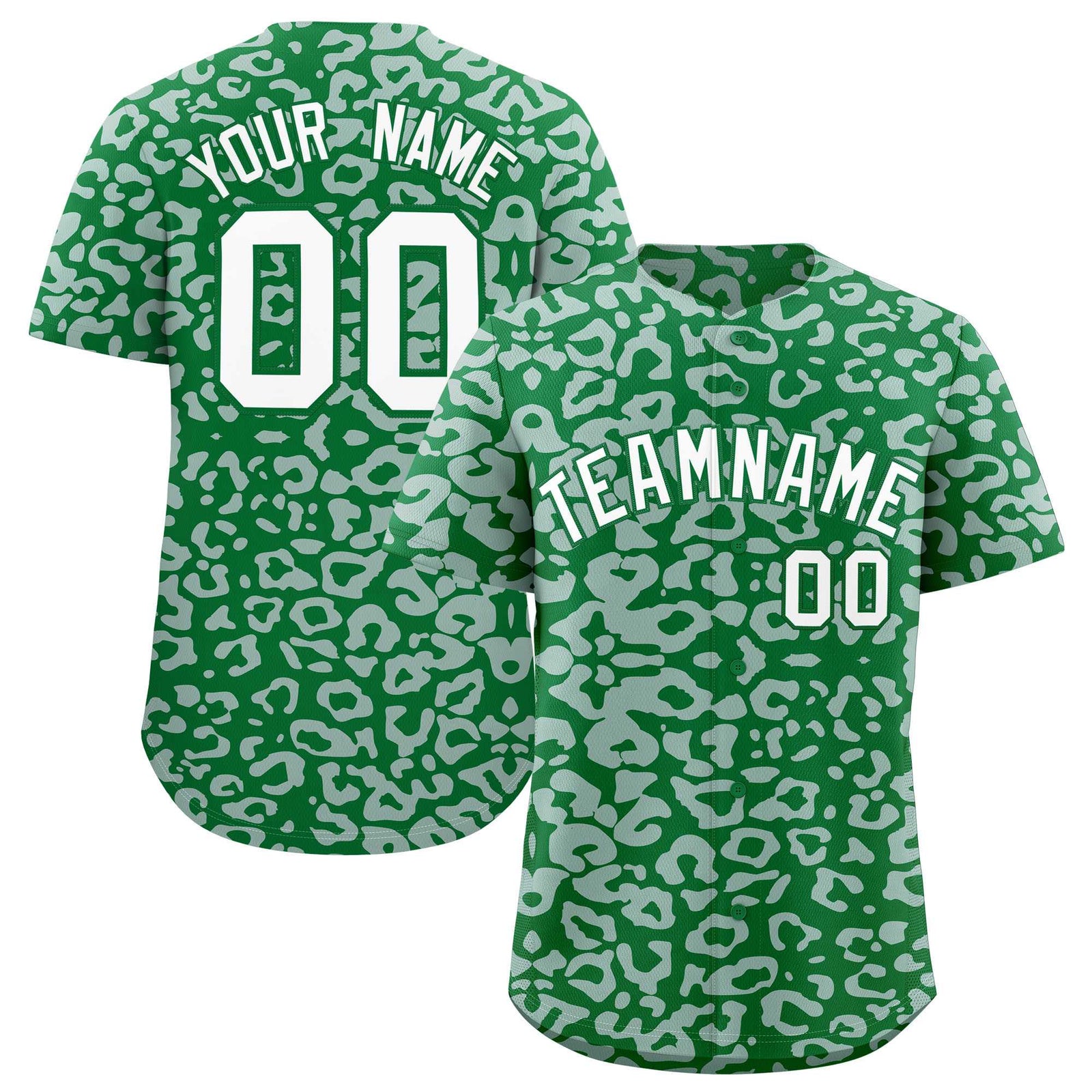 Custom Kelly Green Silver Leopard Print Pattern Authentic Baseball Jersey