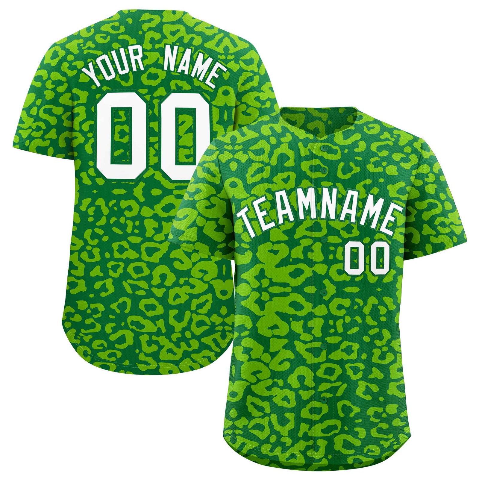 Custom Kelly Green Neon Green Leopard Print Pattern Authentic Baseball Jersey