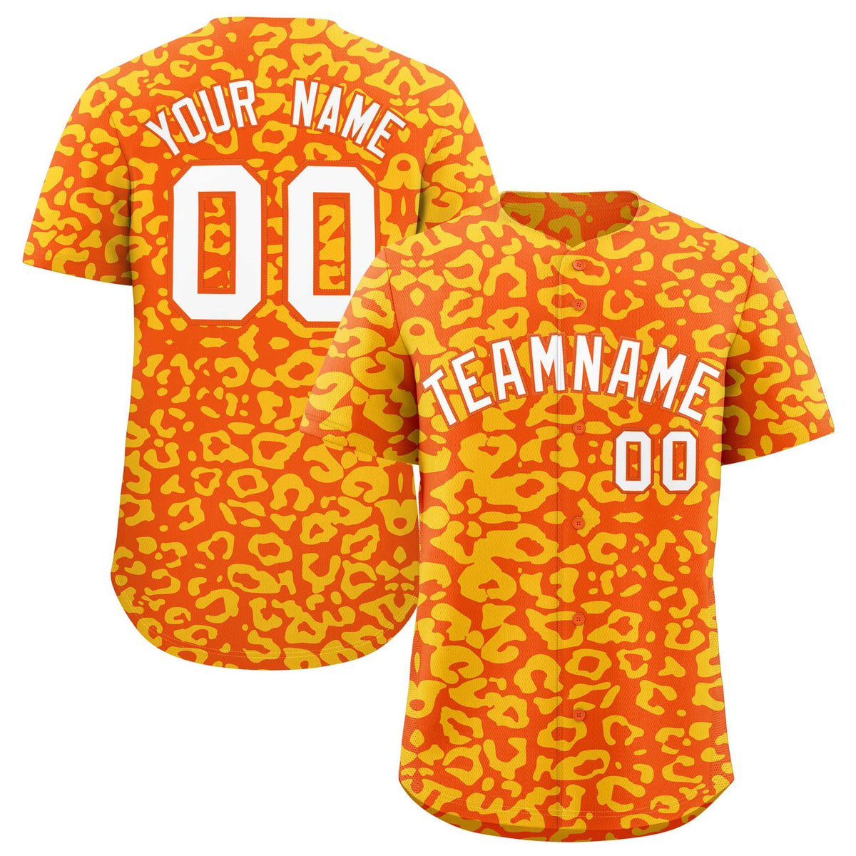 Custom Orange Gold Leopard Print Pattern Authentic Baseball Jersey