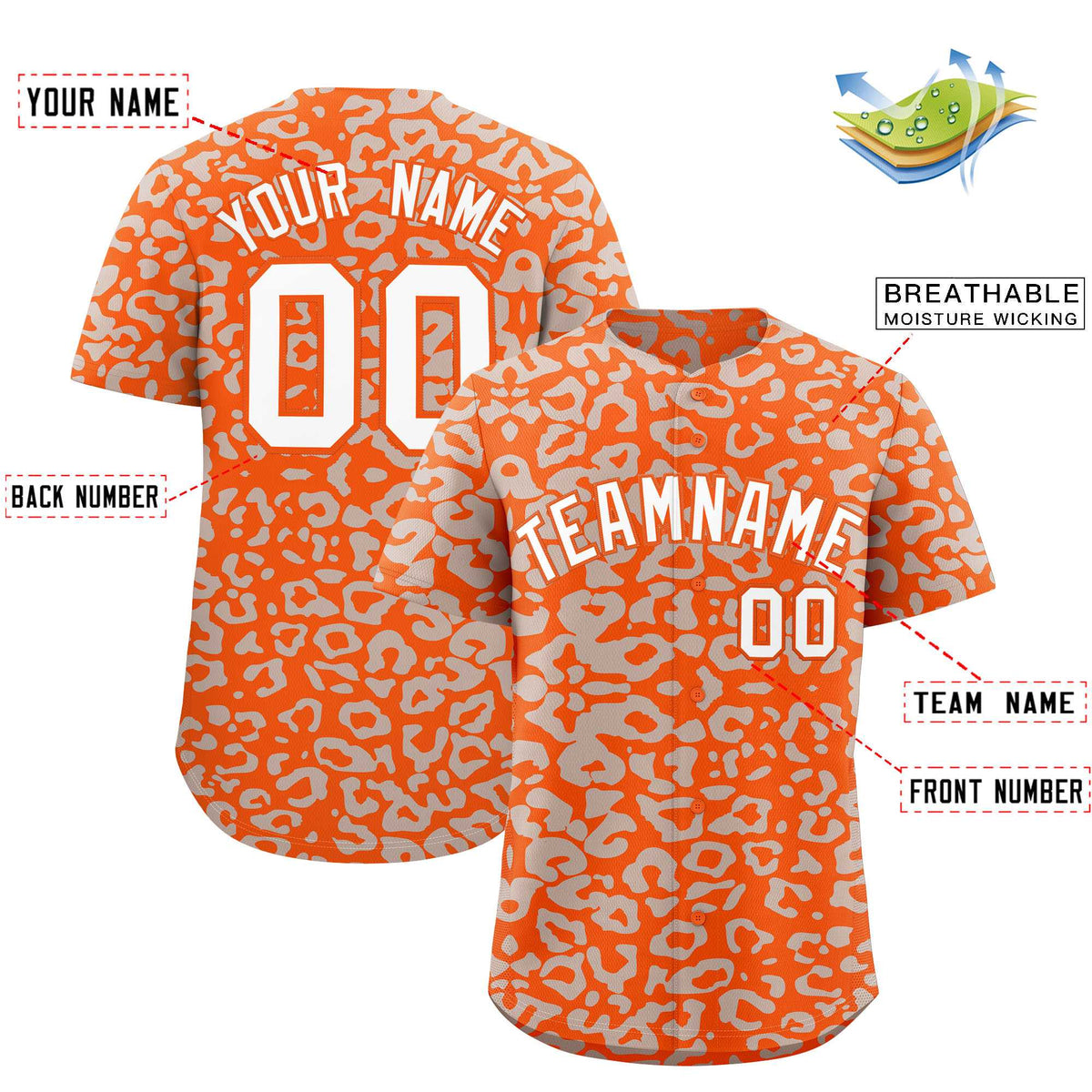 Custom Orange Silver Leopard Print Pattern Authentic Baseball Jersey