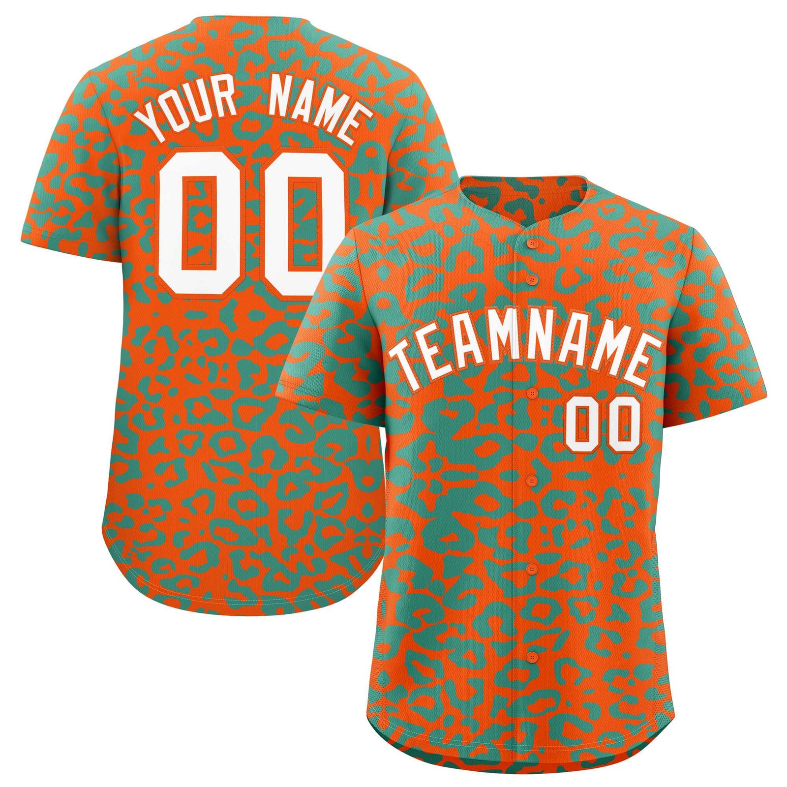 Custom Orange Aqua Leopard Print Pattern Authentic Baseball Jersey