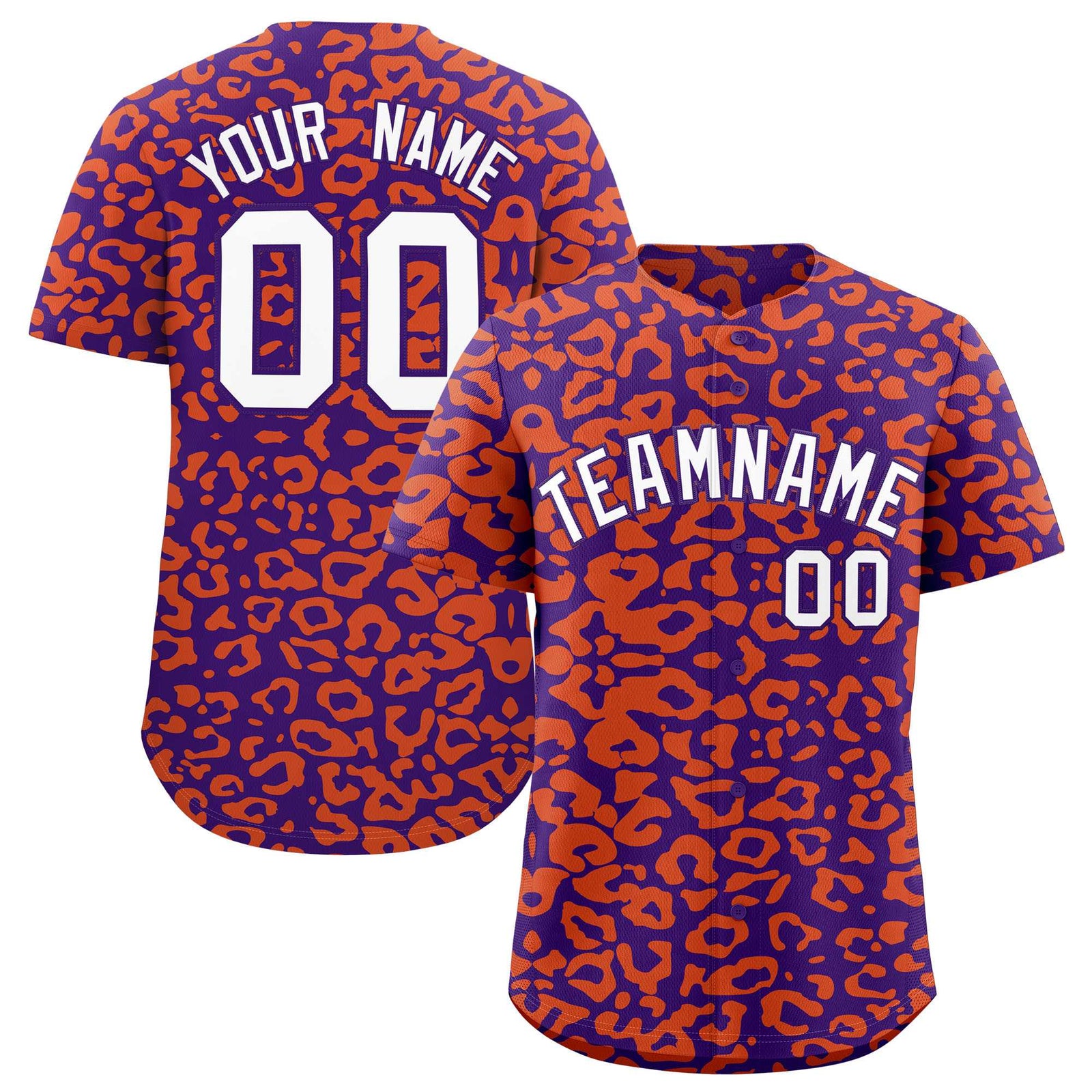 Custom Purple Orange Leopard Print Pattern Authentic Baseball Jersey