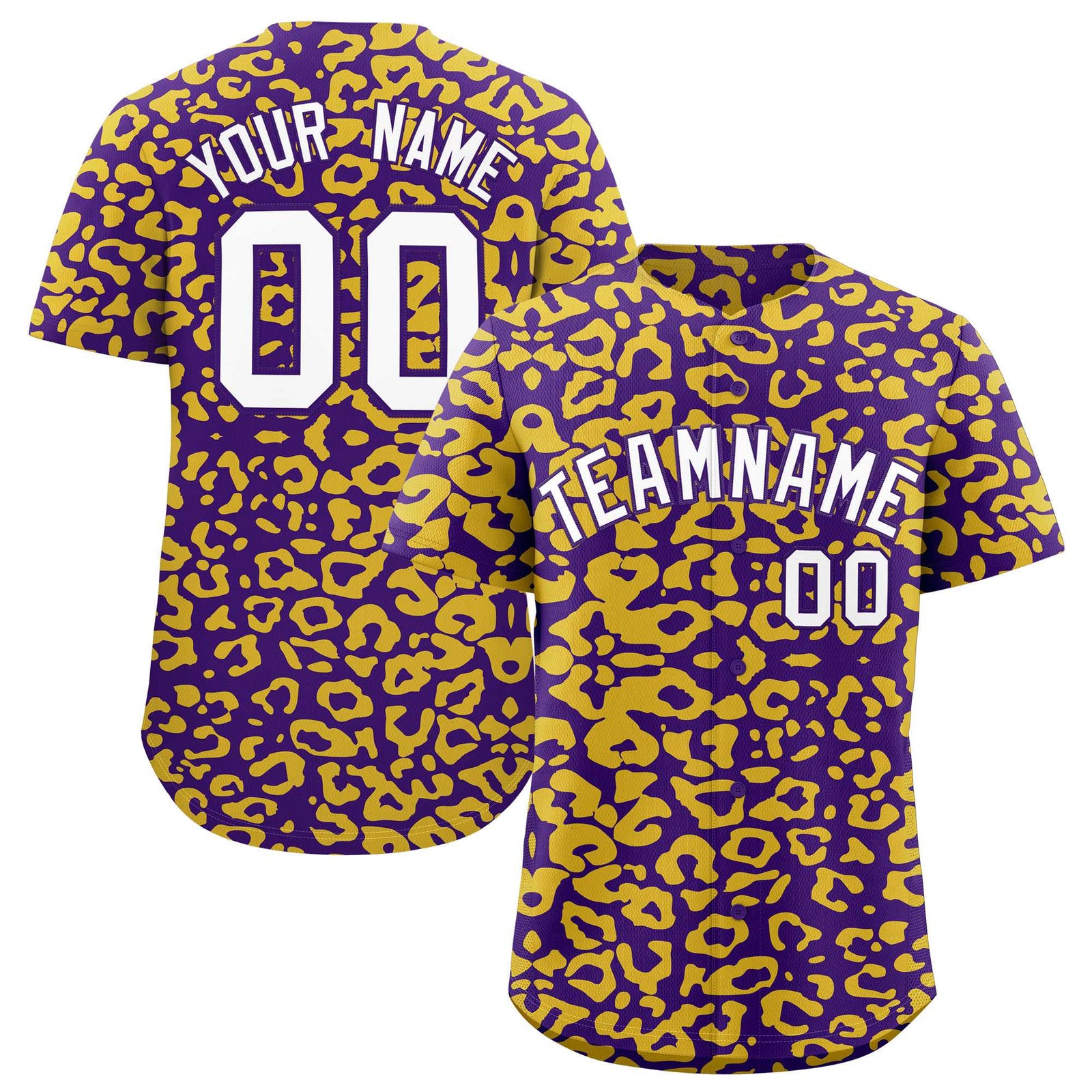Custom Purple Gold Leopard Print Pattern Authentic Baseball Jersey