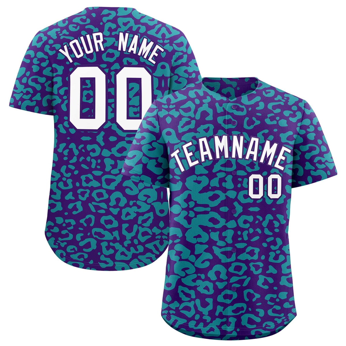 Custom Purple Aqua Leopard Print Pattern Authentic Baseball Jersey