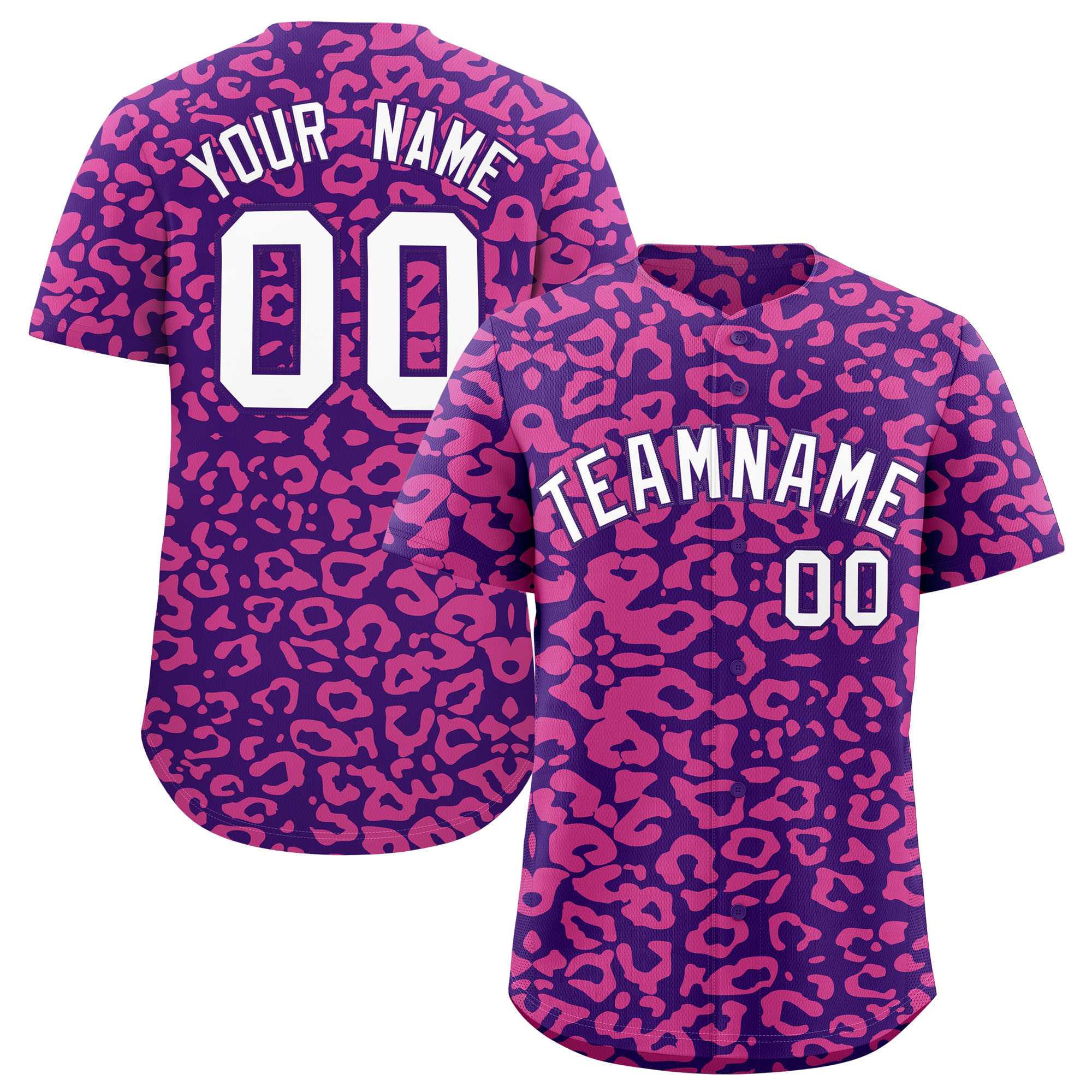 Custom Purple Pink Leopard Print Pattern Authentic Baseball Jersey