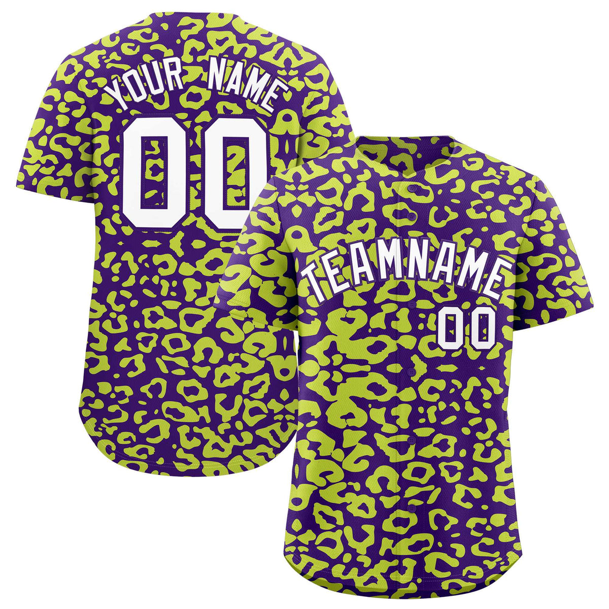 Custom Purple Fluorescent Green Leopard Print Pattern Authentic Baseball Jersey