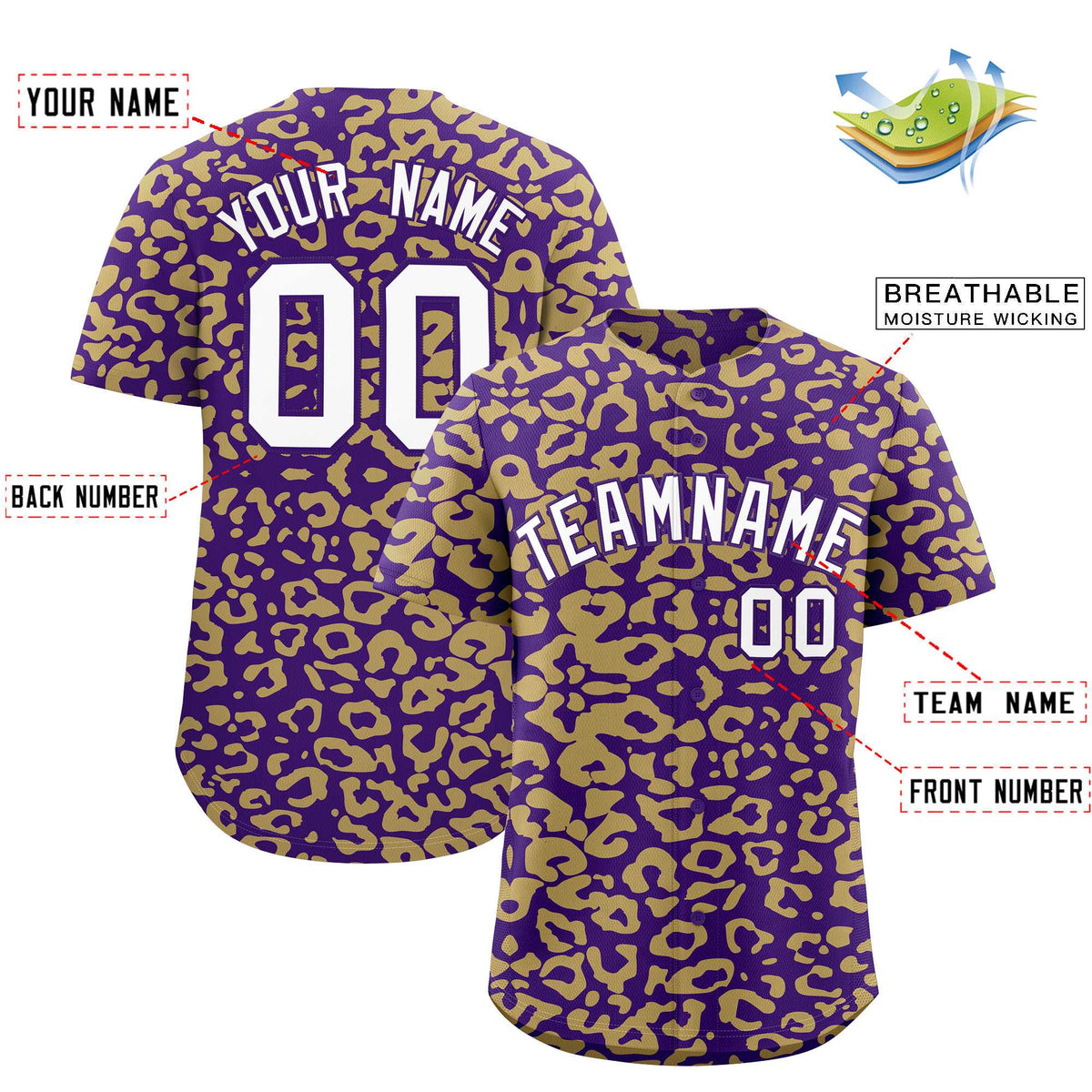 Custom Purple Old Gold Leopard Print Pattern Authentic Baseball Jersey