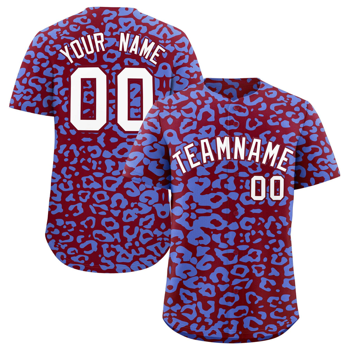 Custom Crimson Light Blue Leopard Print Pattern Authentic Baseball Jersey