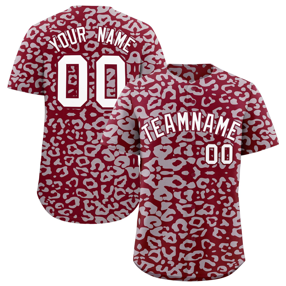 Custom Crimson Silver Leopard Print Pattern Authentic Baseball Jersey