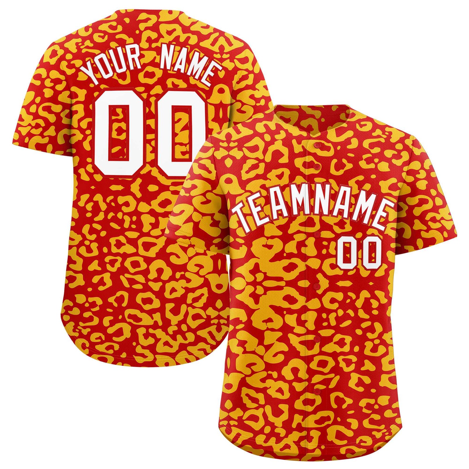 Custom Red Gold Leopard Print Pattern Authentic Baseball Jersey