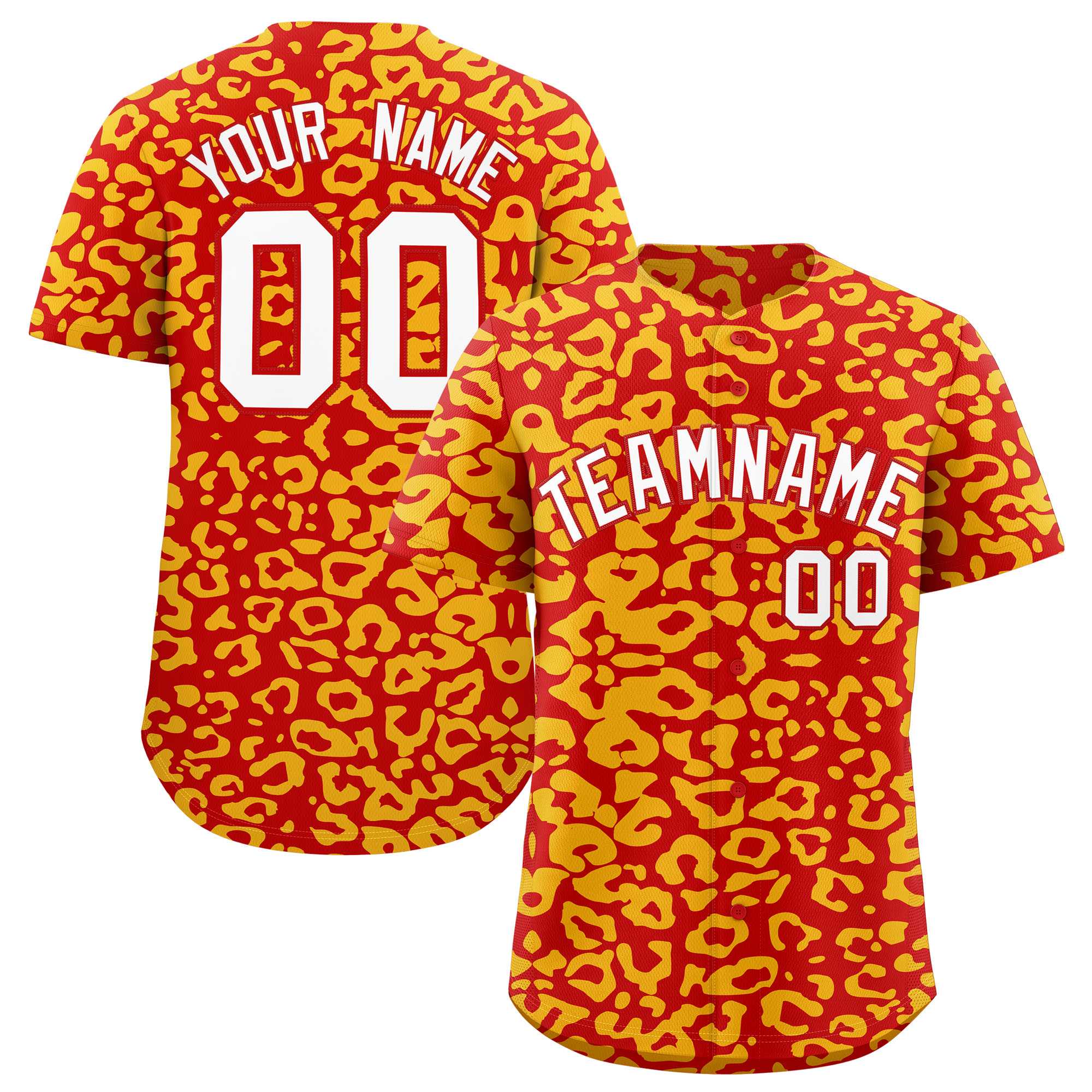 Custom Red Gold Leopard Print Pattern Authentic Baseball Jersey