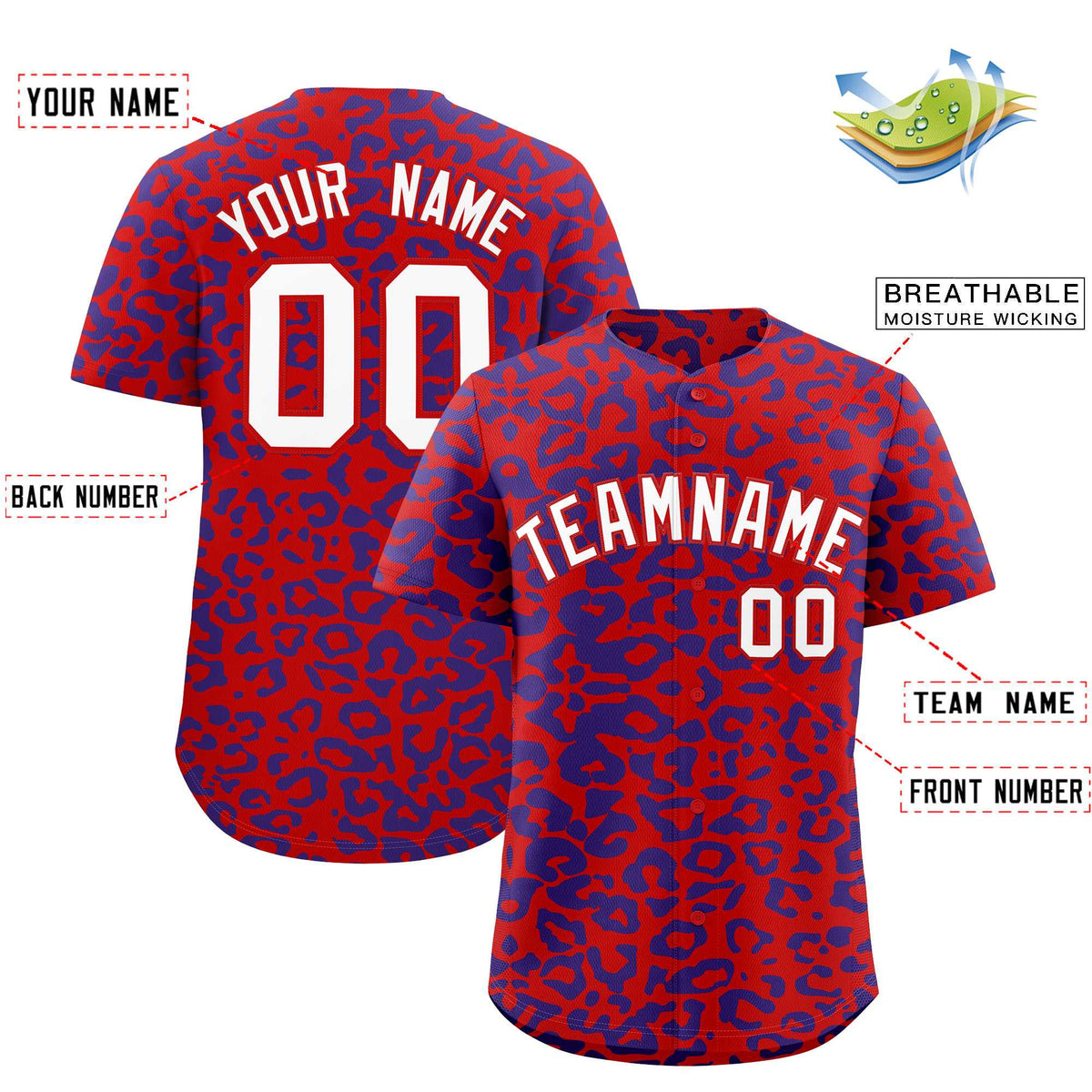 Custom Red Royal Leopard Print Pattern Authentic Baseball Jersey