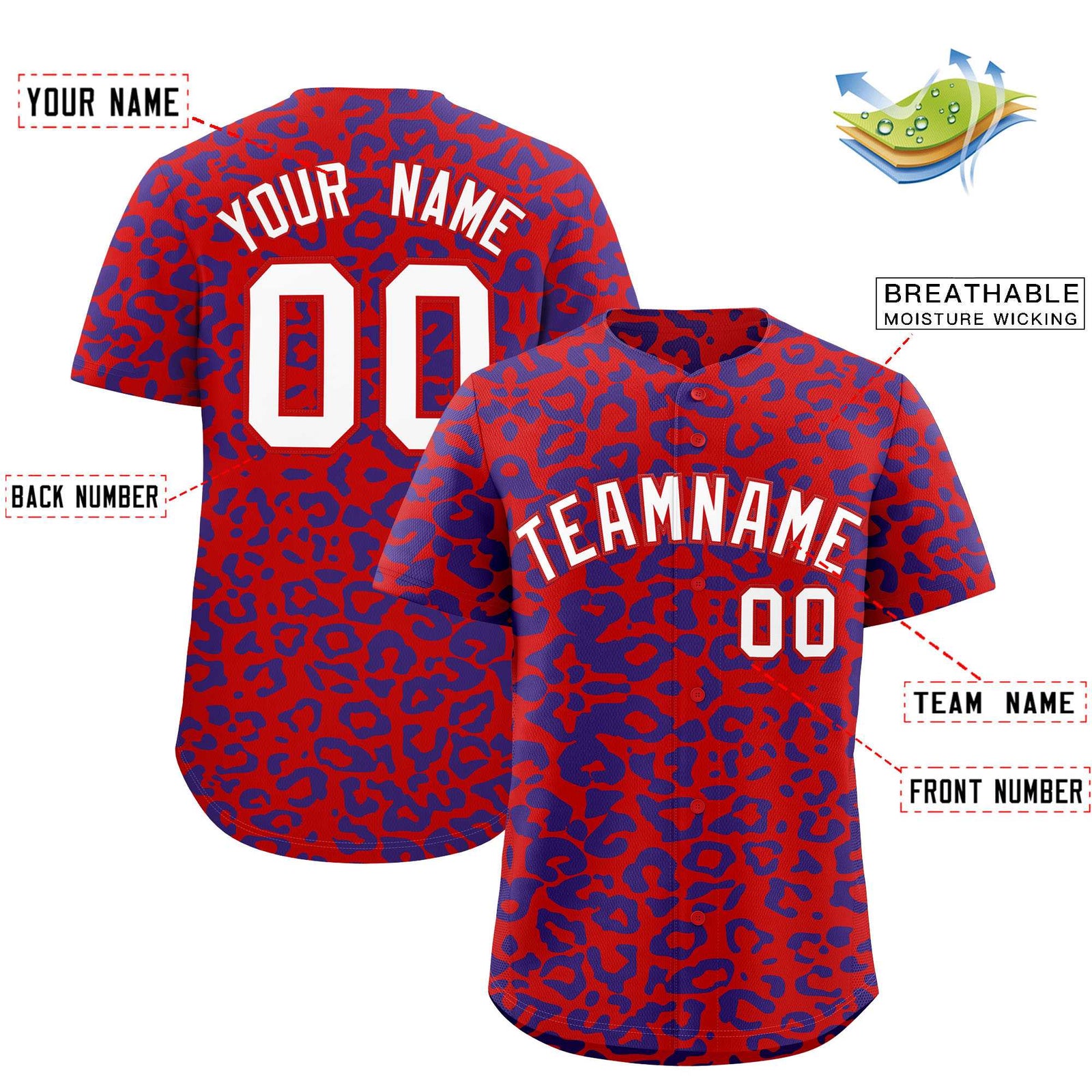 Custom Red Royal Leopard Print Pattern Authentic Baseball Jersey