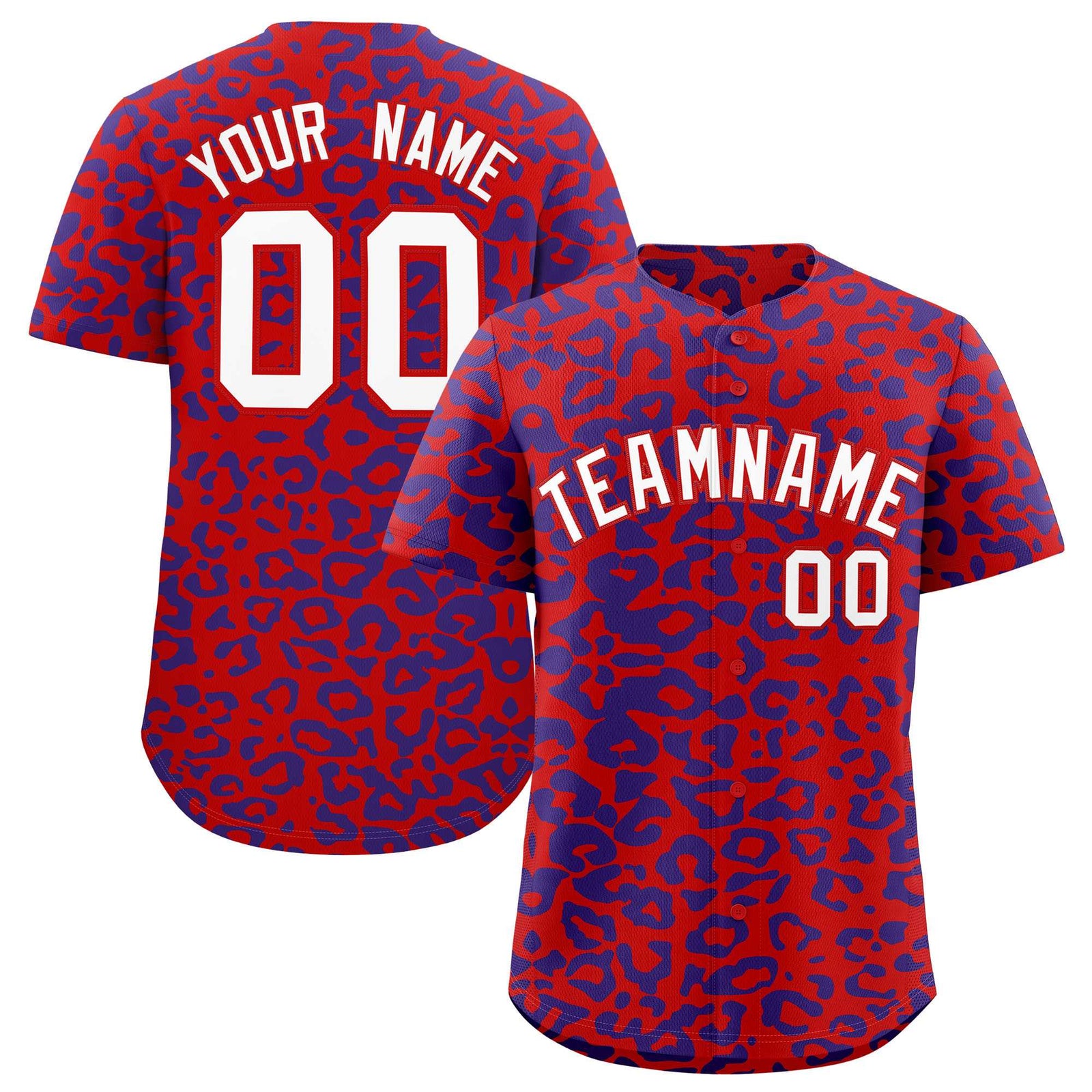 Custom Red Royal Leopard Print Pattern Authentic Baseball Jersey