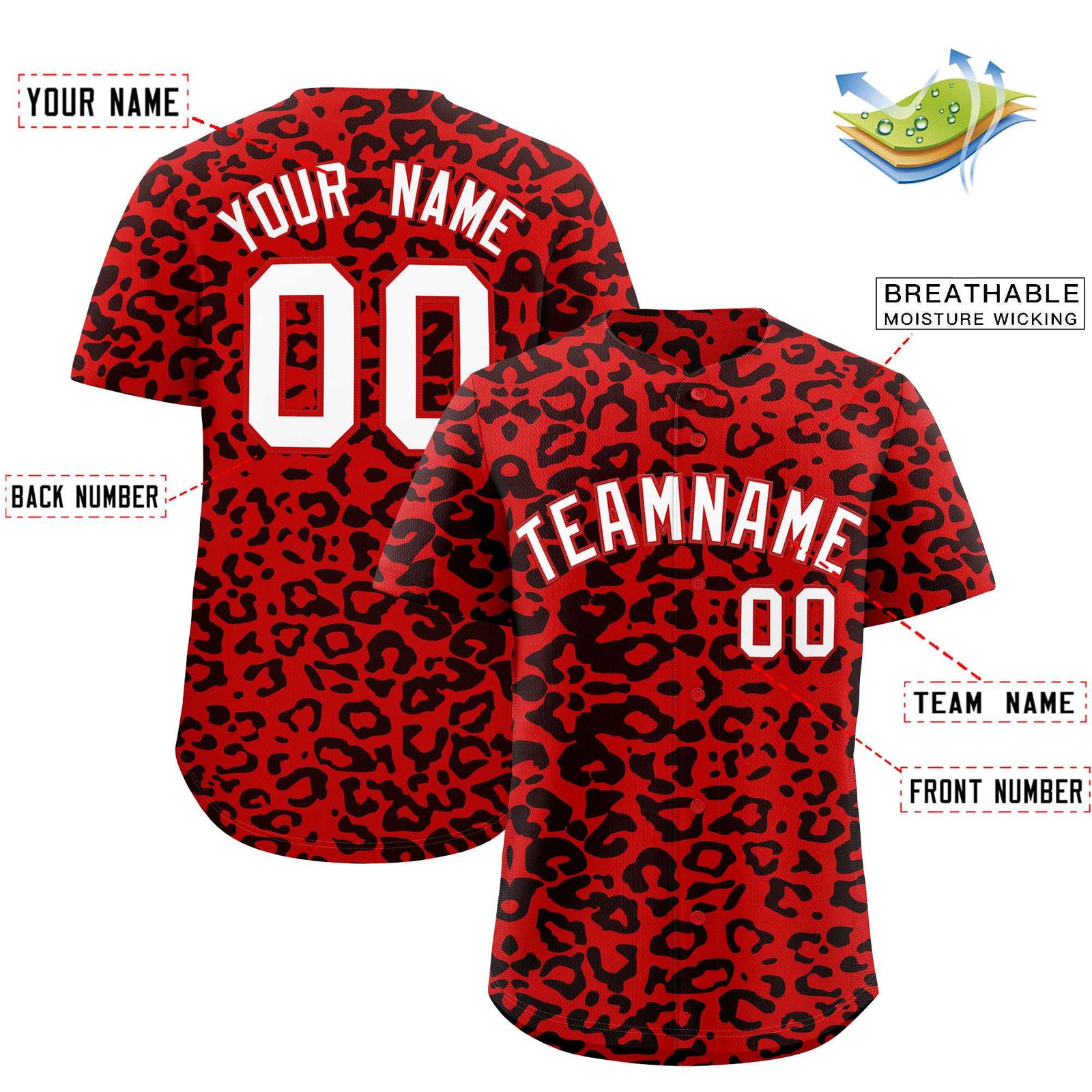 Custom Red Black Leopard Print Pattern Authentic Baseball Jersey