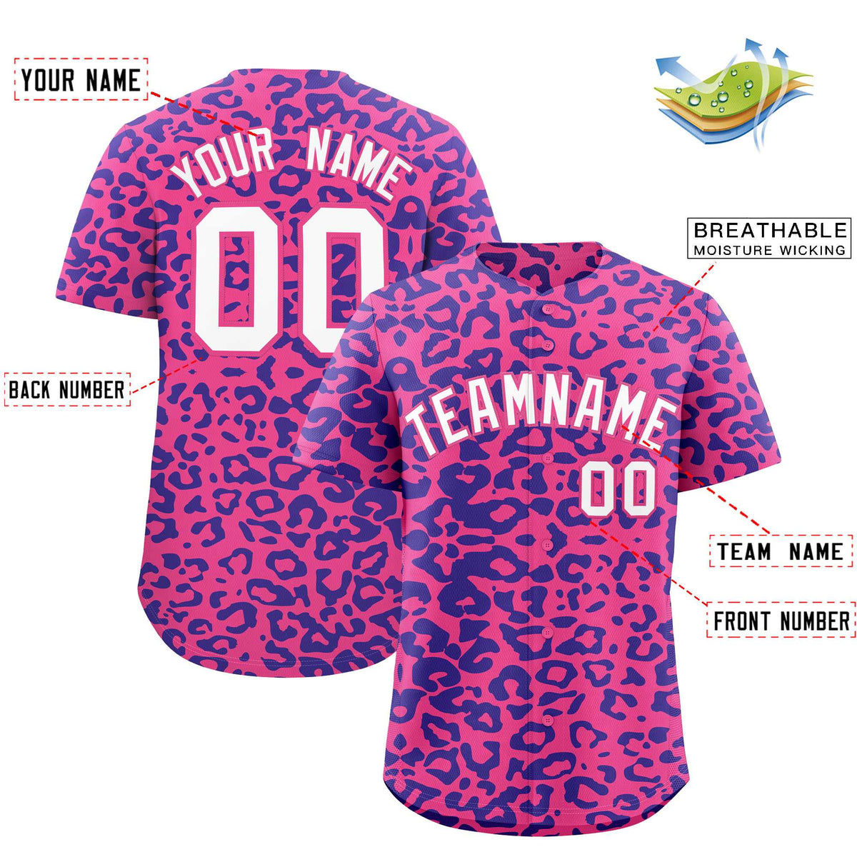 Custom Pink Royal Leopard Print Pattern Authentic Baseball Jersey