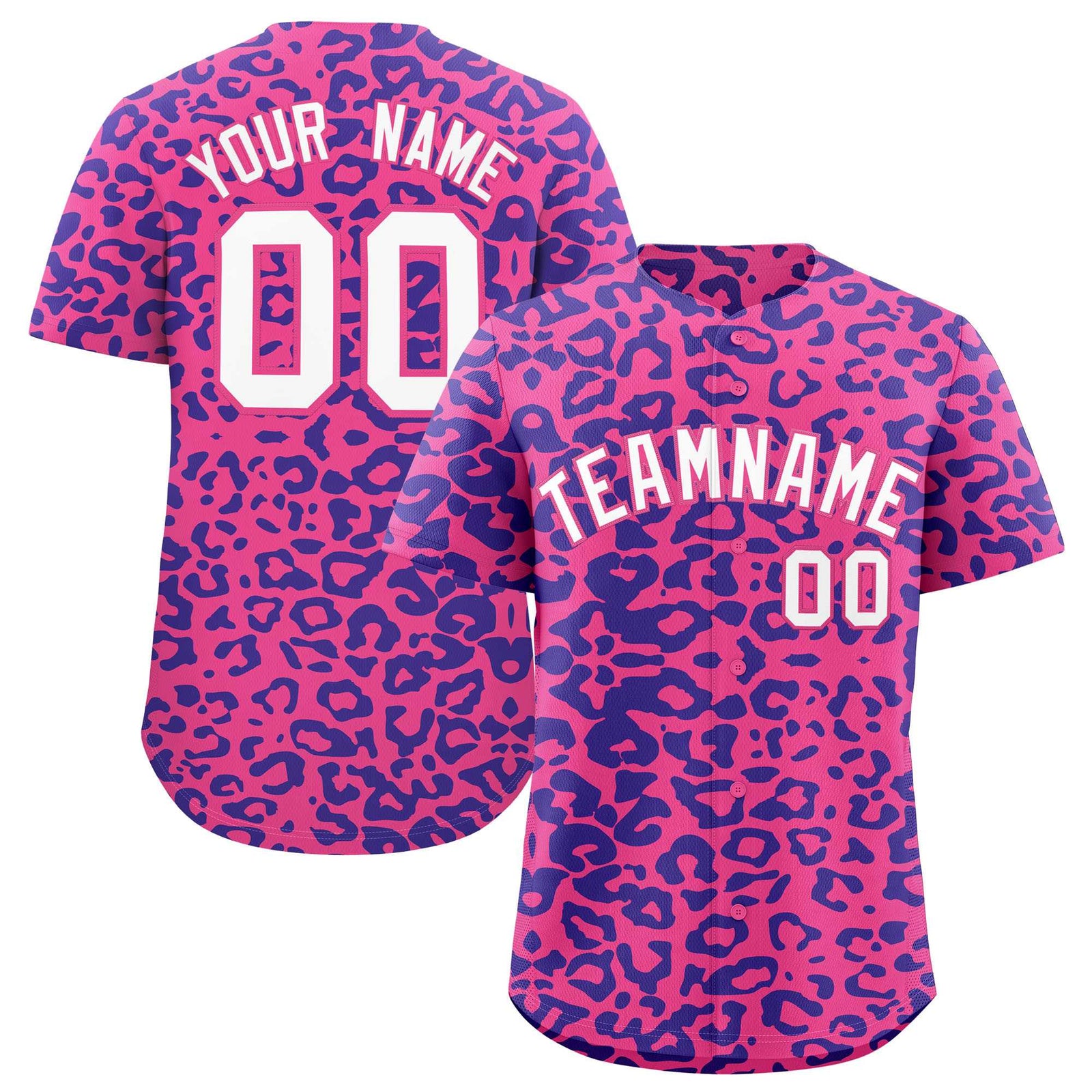 Custom Pink Royal Leopard Print Pattern Authentic Baseball Jersey