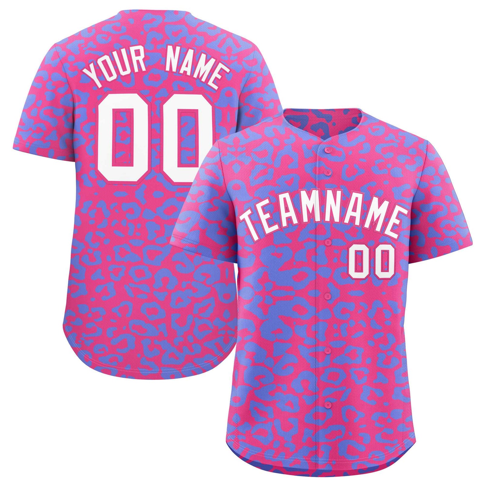Custom Pink Light Blue Leopard Print Pattern Authentic Baseball Jersey