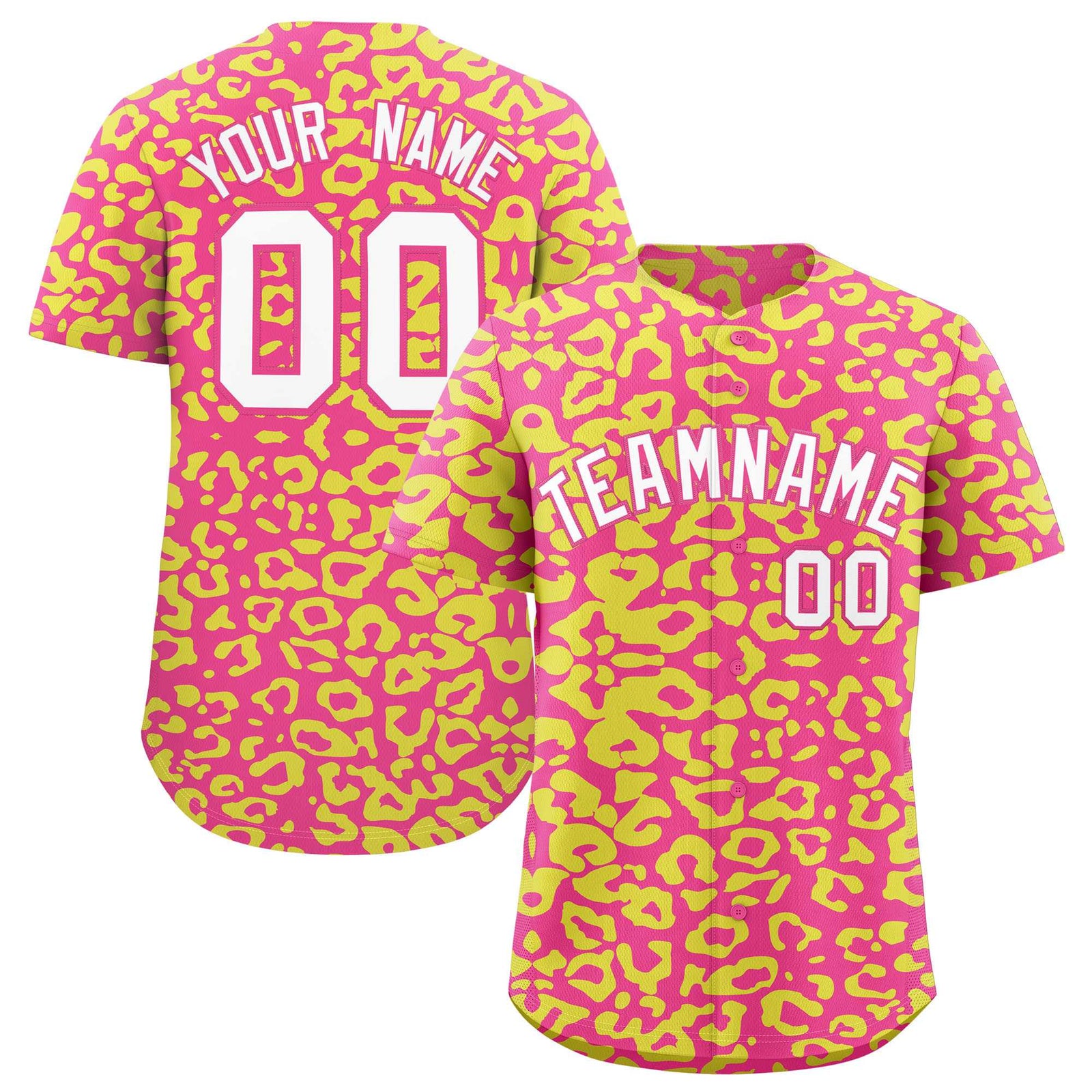 Custom Pink Fluorescent Green Leopard Print Pattern Authentic Baseball Jersey