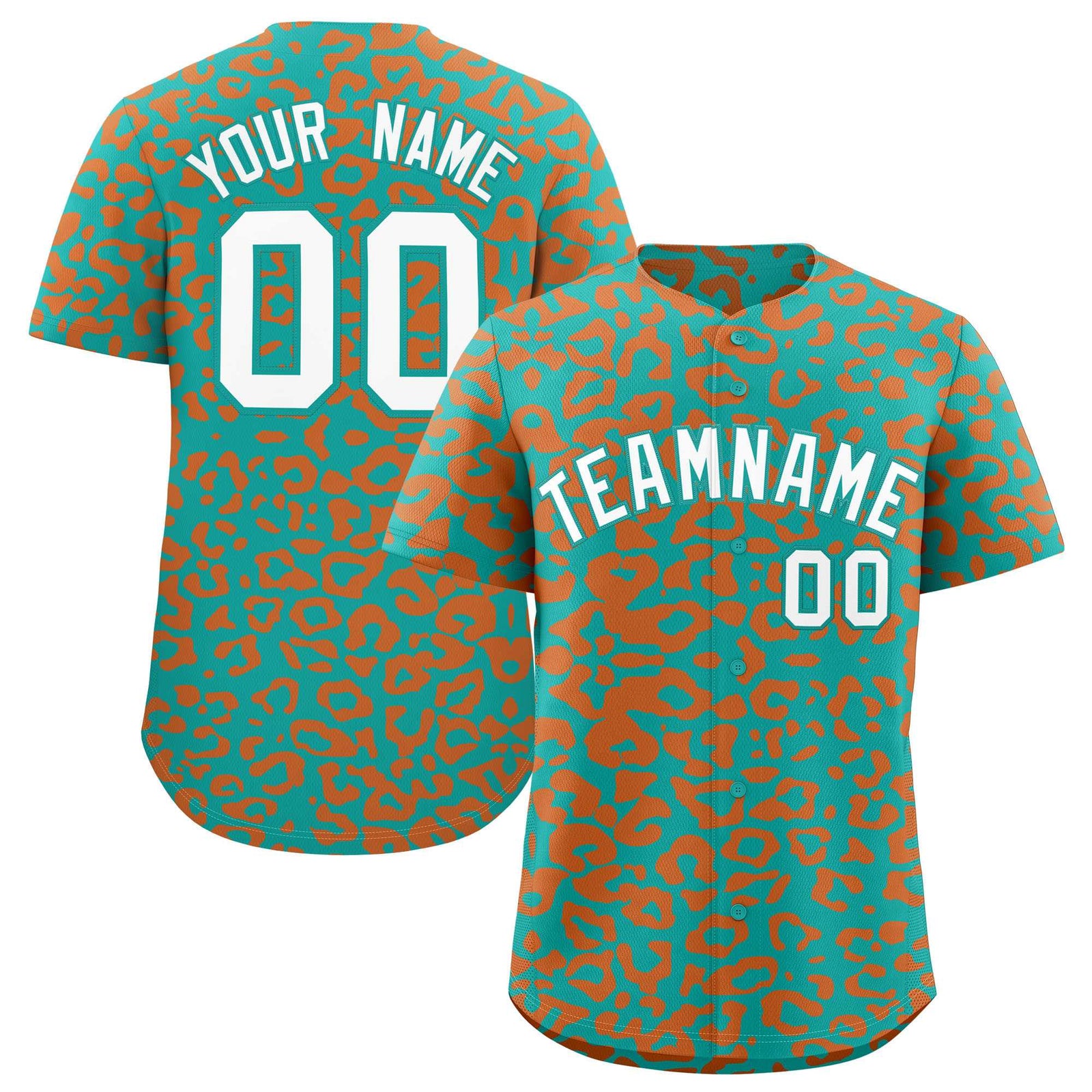 Custom Aqua Orange Leopard Print Pattern Authentic Baseball Jersey