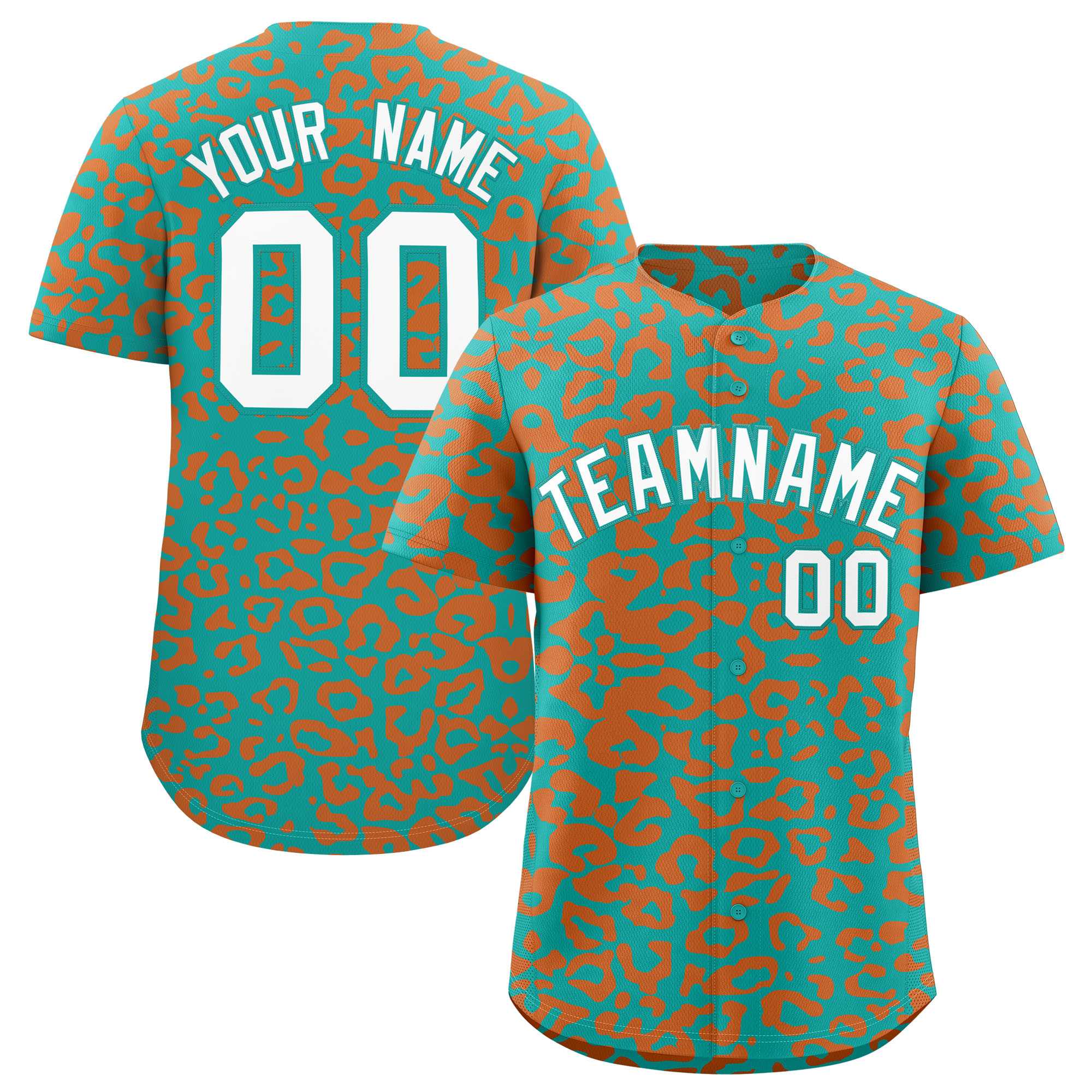 Custom Aqua Orange Leopard Print Pattern Authentic Baseball Jersey