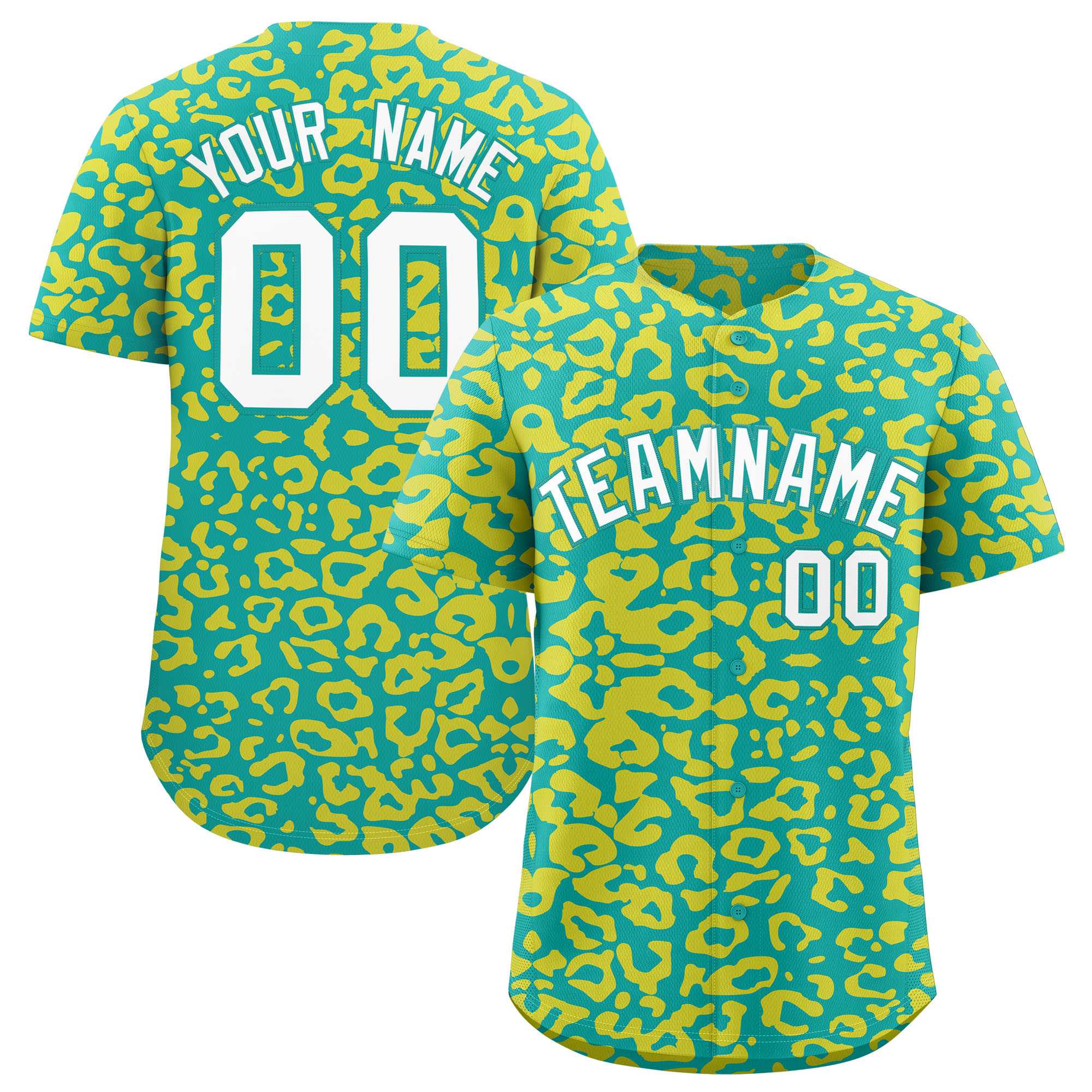 Custom Aqua Gold Leopard Print Pattern Authentic Baseball Jersey