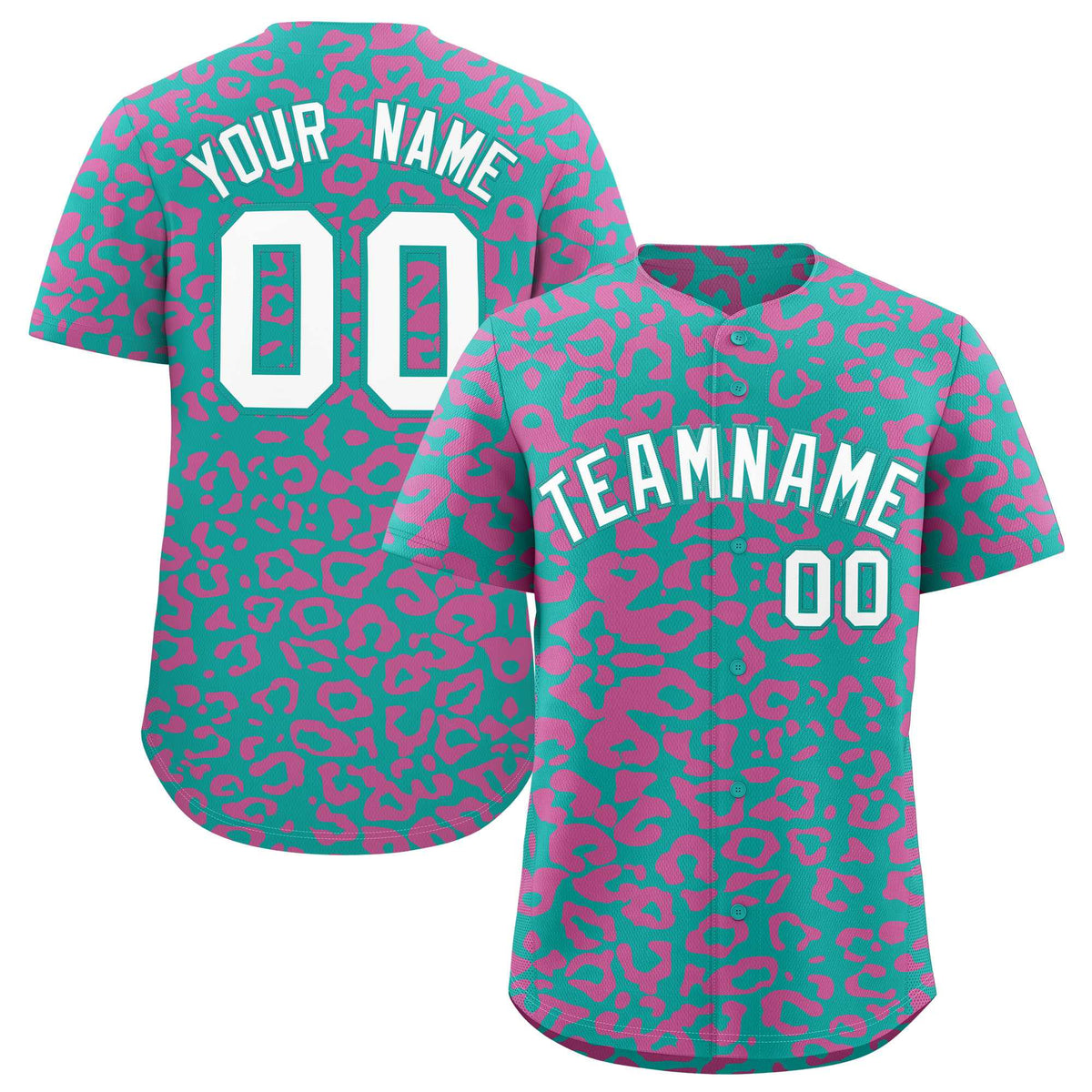Custom Aqua Pink Leopard Print Pattern Authentic Baseball Jersey