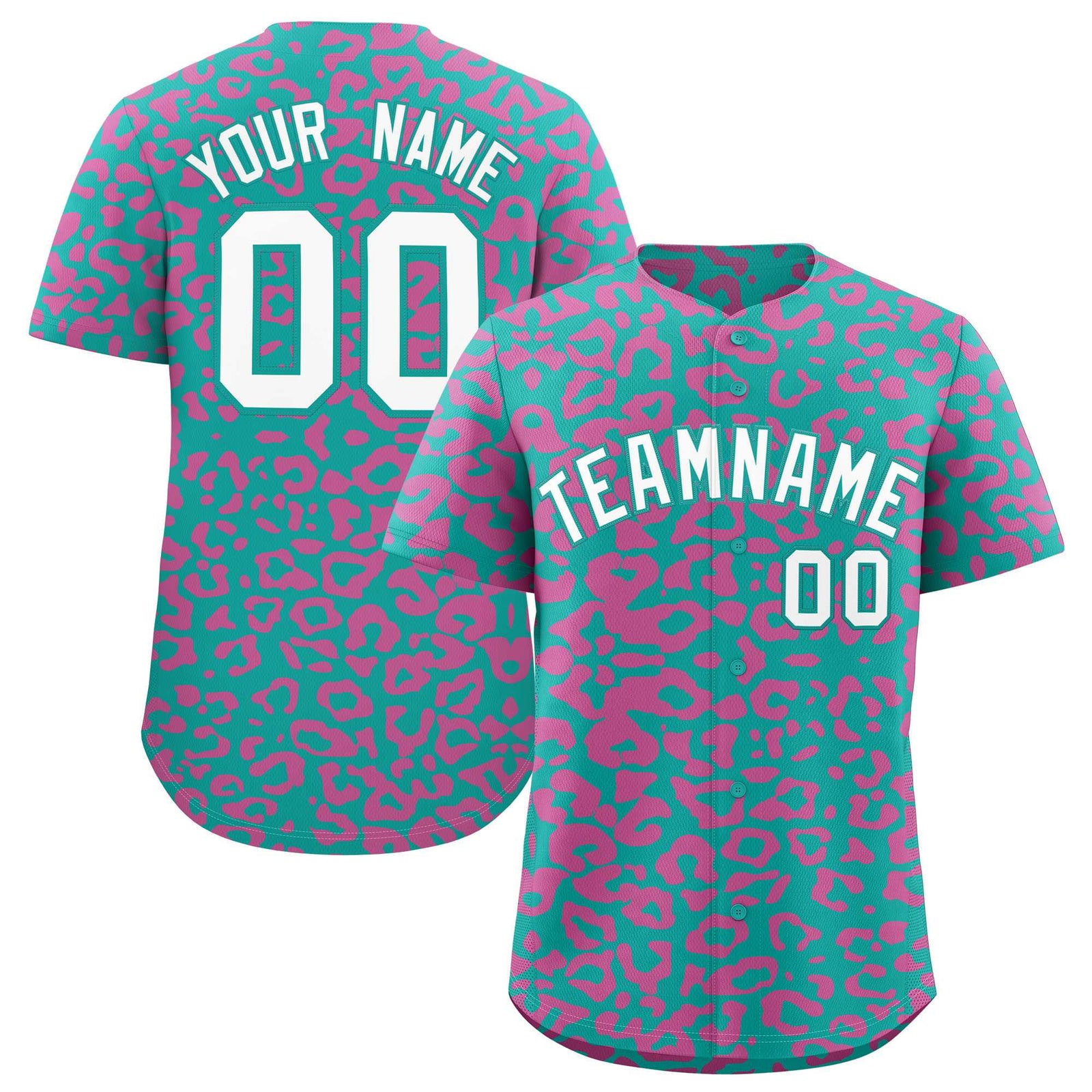 Custom Aqua Pink Leopard Print Pattern Authentic Baseball Jersey