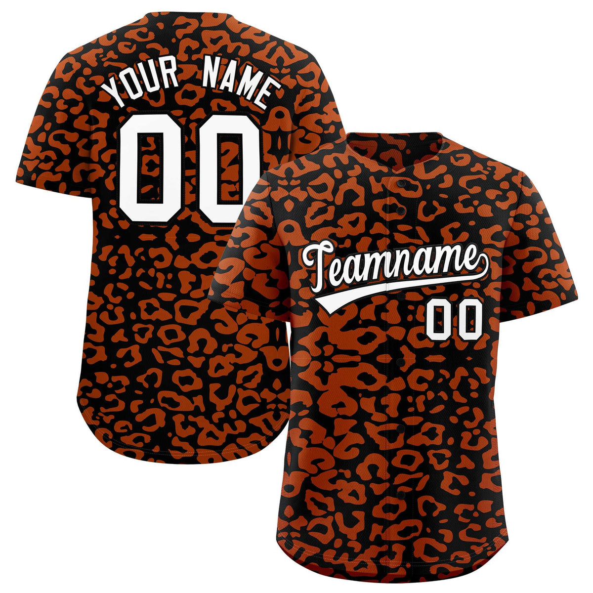Custom Black Texas Orange Leopard Print Pattern Authentic Baseball Jersey