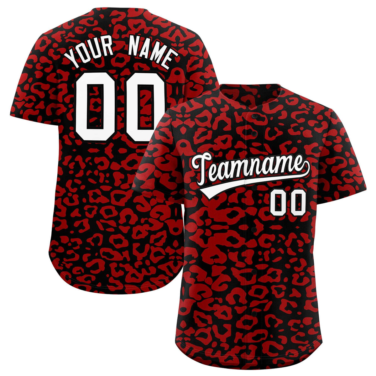 Custom Black Red Leopard Print Pattern Authentic Baseball Jersey