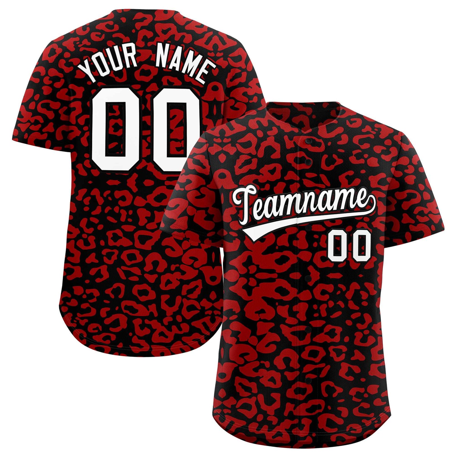 Custom Black Red Leopard Print Pattern Authentic Baseball Jersey