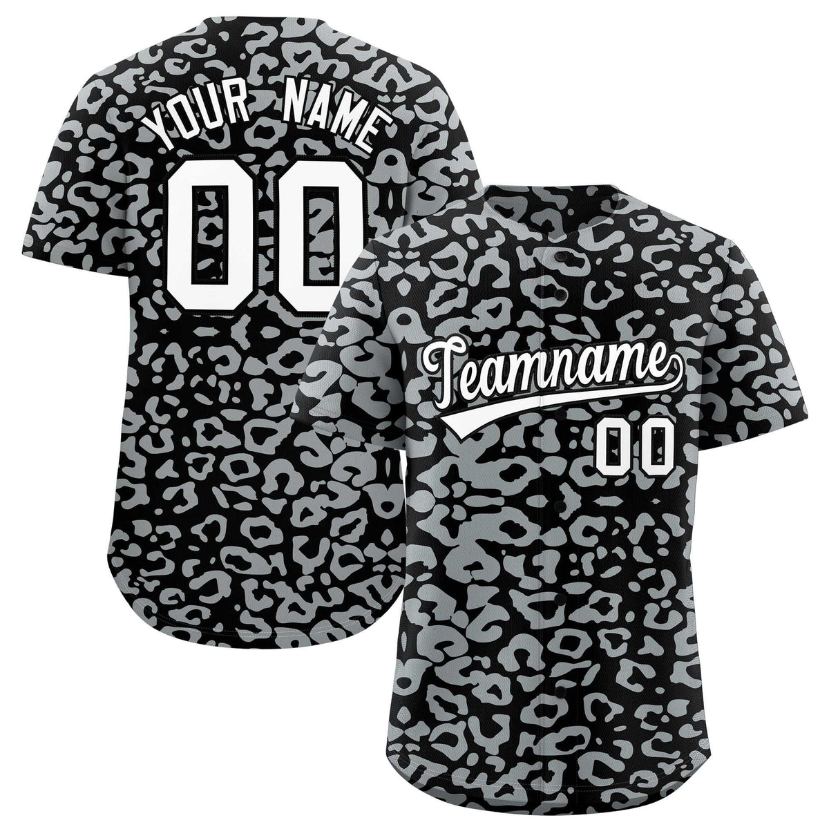 Custom Black Silver Leopard Print Pattern Authentic Baseball Jersey