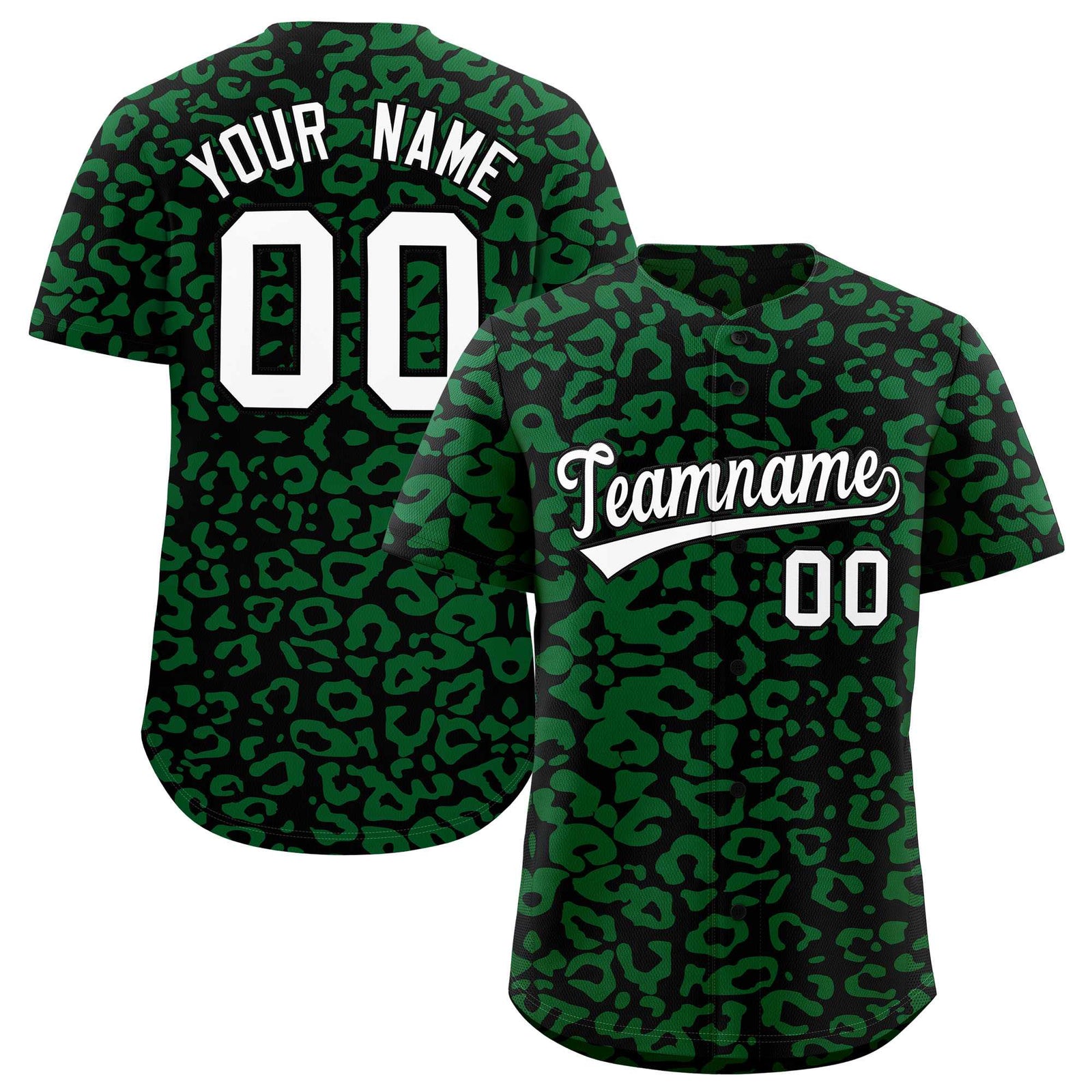 Custom Black Kelly Green Leopard Print Pattern Authentic Baseball Jersey
