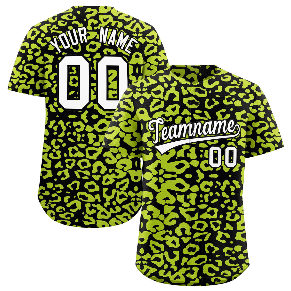 Custom Black Fluorescent Green Leopard Print Pattern Authentic Baseball Jersey