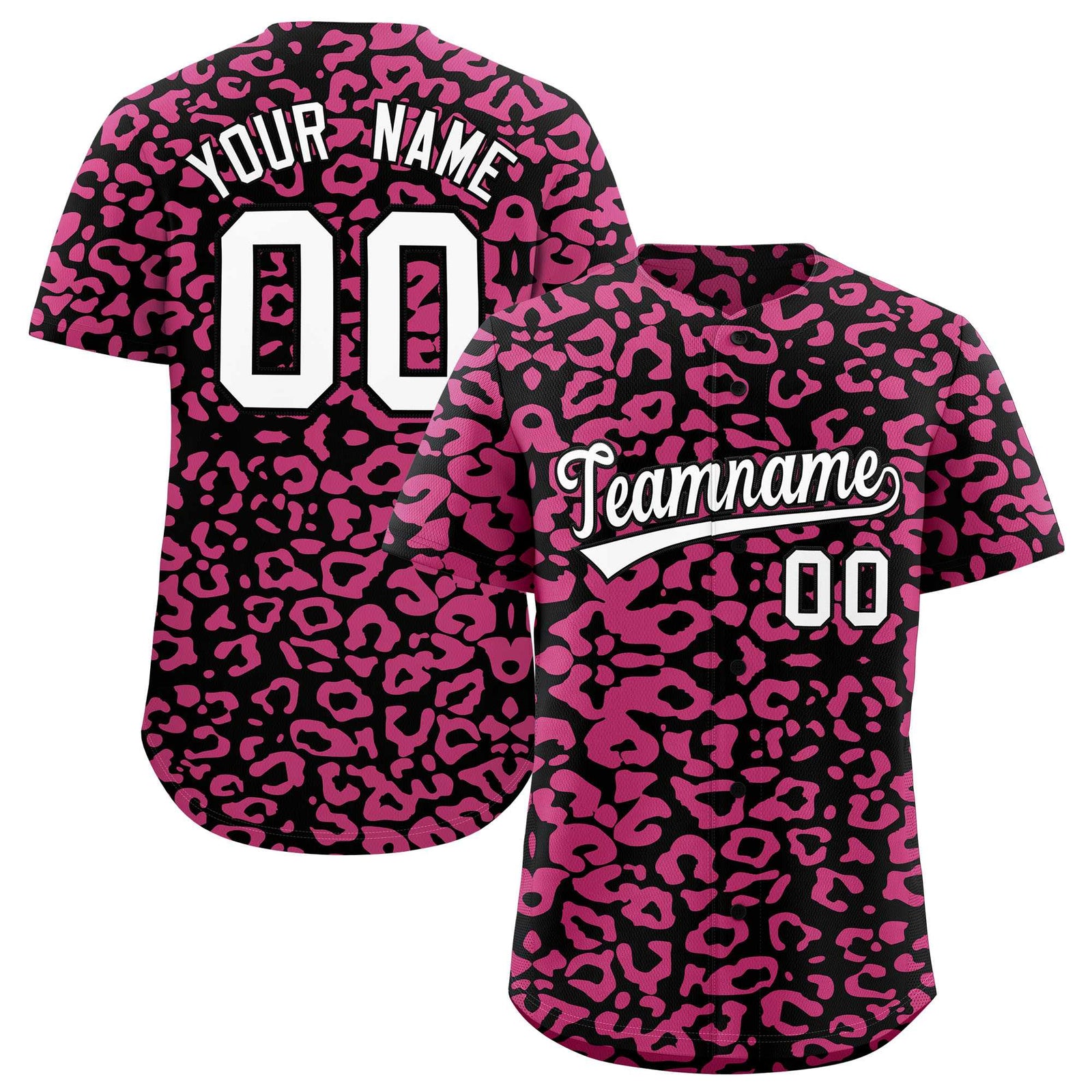Custom Black Pink Leopard Print Pattern Authentic Baseball Jersey