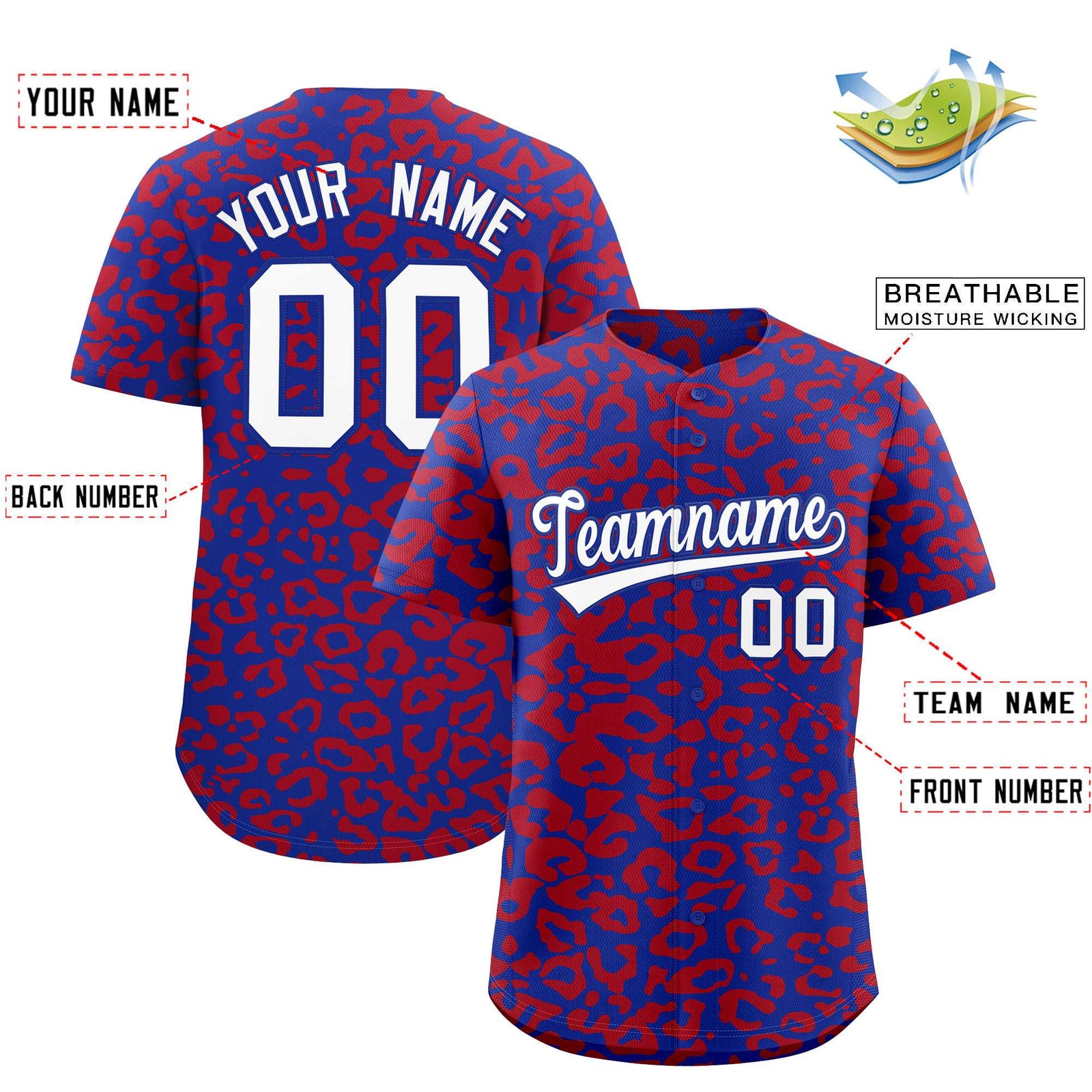 Custom Royal Red Leopard Print Pattern Authentic Baseball Jersey