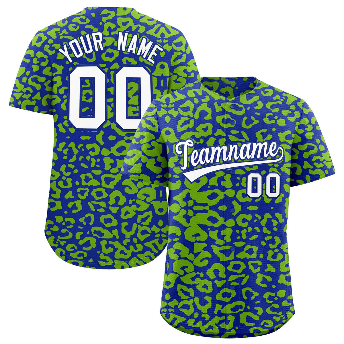 Custom Royal Neon Green Leopard Print Pattern Authentic Baseball Jersey