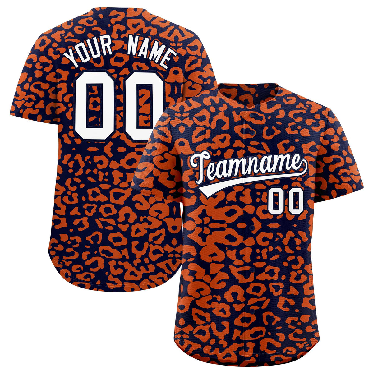 Custom Navy Orange Leopard Print Pattern Authentic Baseball Jersey