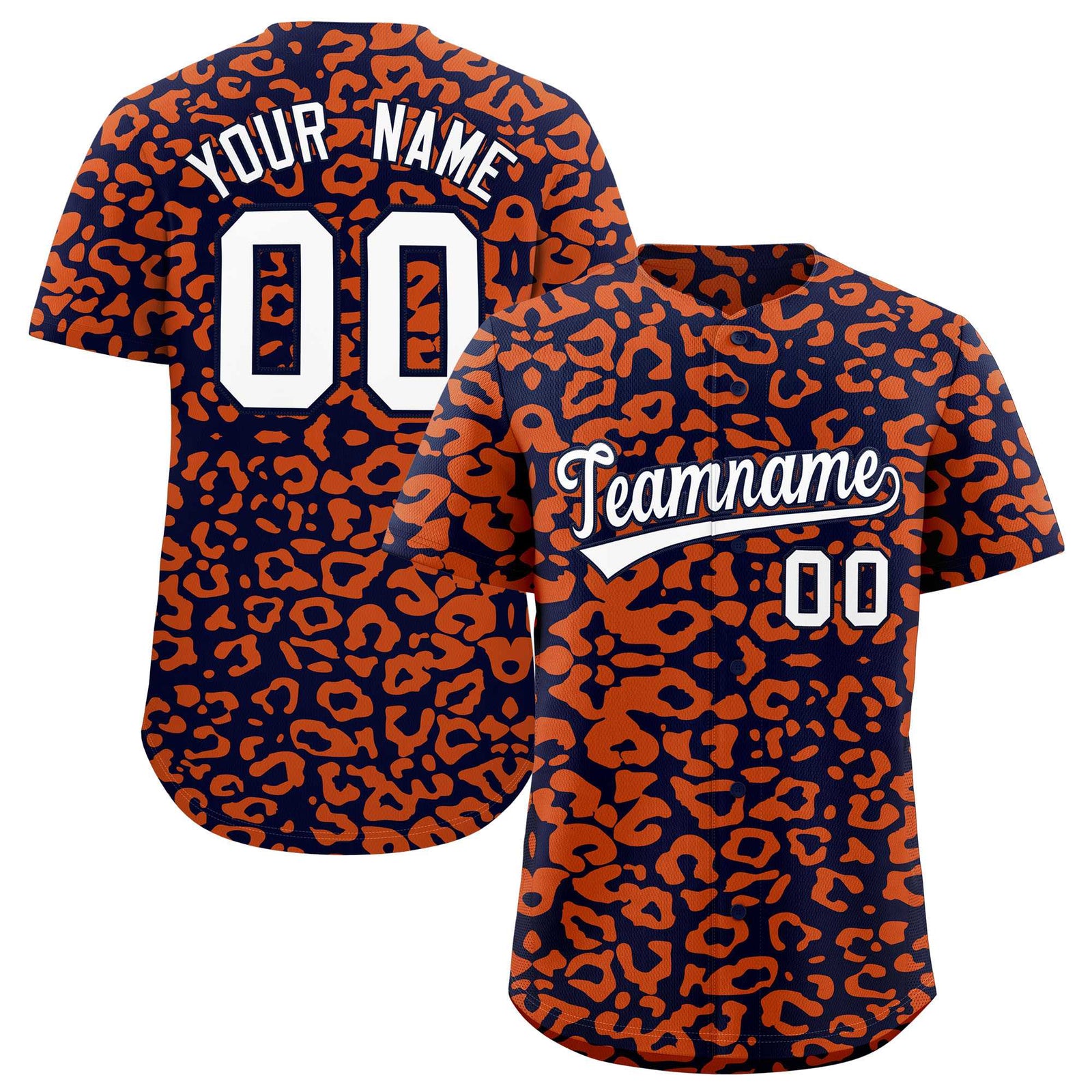 Custom Navy Orange Leopard Print Pattern Authentic Baseball Jersey