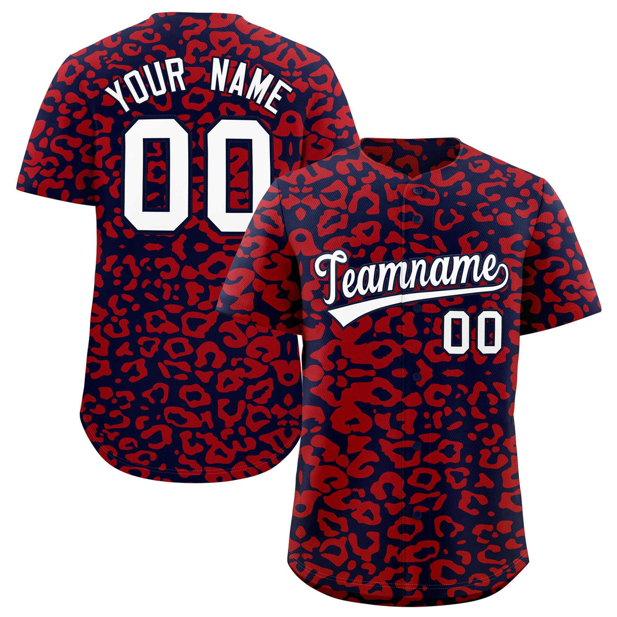 Custom Navy Red Leopard Print Pattern Authentic Baseball Jersey