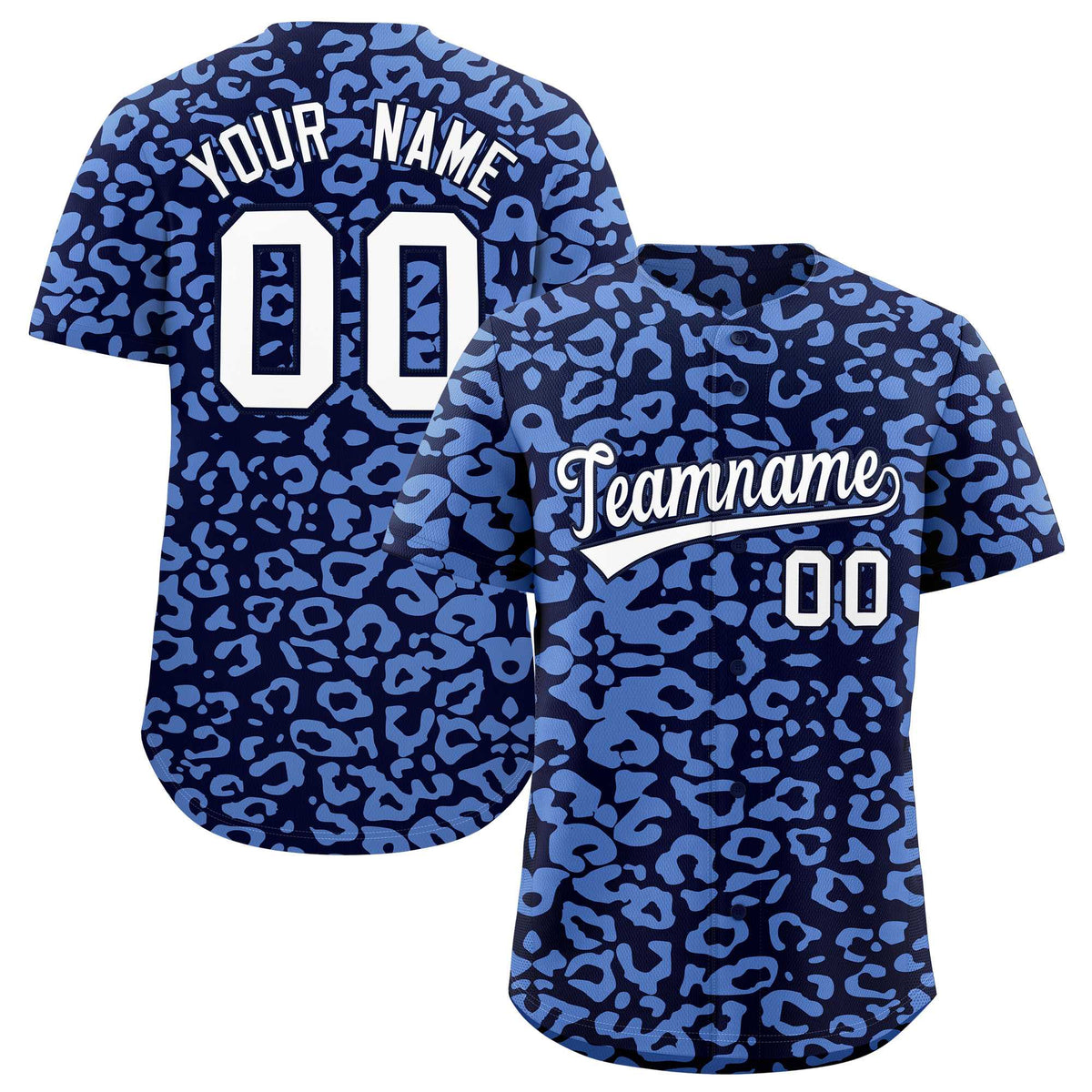 Custom Navy Light Blue Leopard Print Pattern Authentic Baseball Jersey