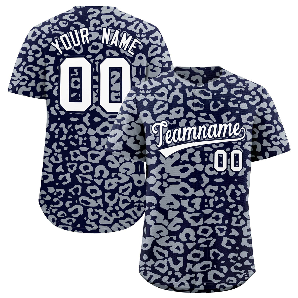 Custom Navy Silver Leopard Print Pattern Authentic Baseball Jersey