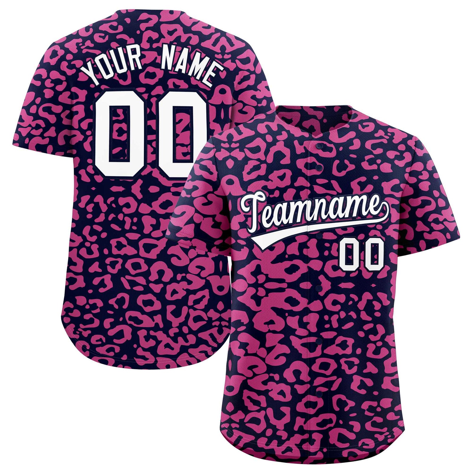 Custom Navy Pink Leopard Print Pattern Authentic Baseball Jersey