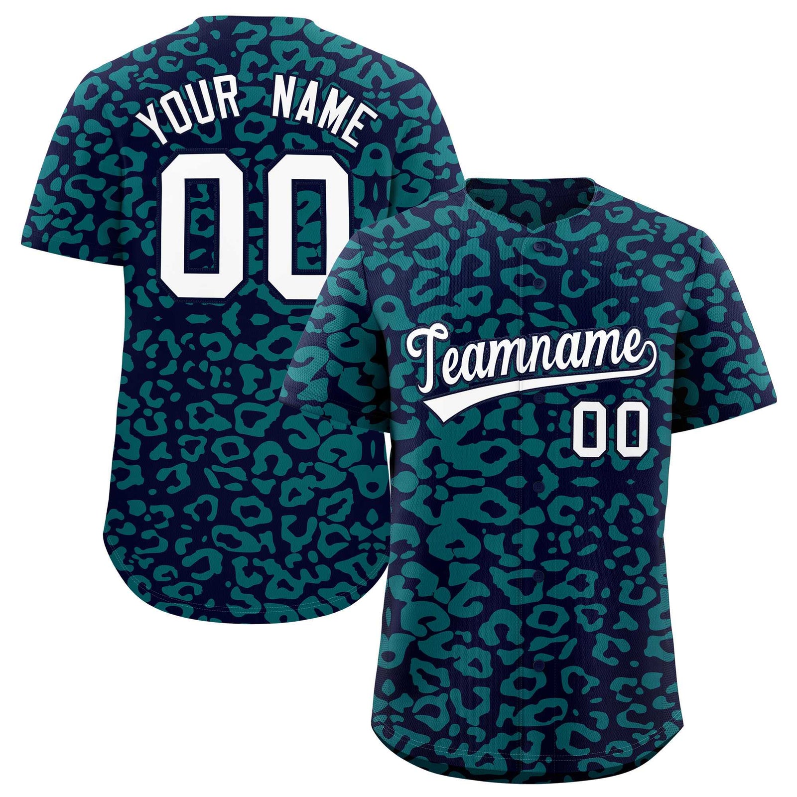 Custom Navy Aqua Leopard Print Pattern Authentic Baseball Jersey